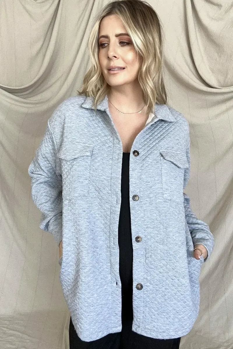 Stylish Gray Quilted Down Shacket Jacket for Women - Warm Winter Coat with Lightweight Comfort - Perfect for Outdoor Activities & Casual Wear