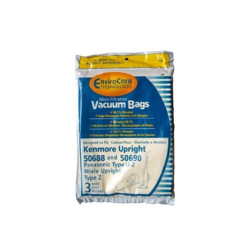 Kenmore U/50688 Allergen Filter Bags 3-Pack for Sears Upright Vacuums - Dust Mite & Pet Hair Removal for Allergy Relief in Home Cleaning