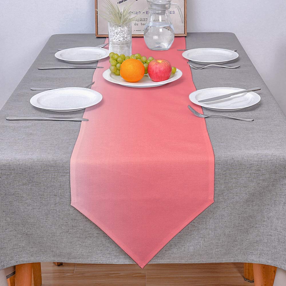 90Inch Ombre Coral Burlap Table Runner - Cotton Linen Tablecloth for Wedding, Dining Room, Party & Holiday Decor - Pink to White Gradient Home Decor (Standing Out Triangle Design) - Perfect for Rustic Weddings, Farmhouse Dining & Seasonal Table Settings
