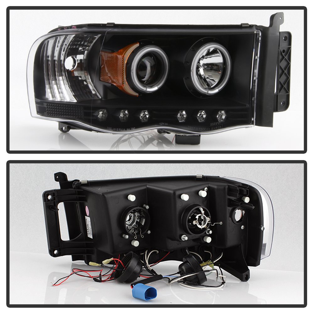 XTune LED Halo Headlights for Dodge Ram 1500 2002-2005 - Black/Clear Lens - High Performance Replacement Headlights for Night Driving & Off-Road Adventures