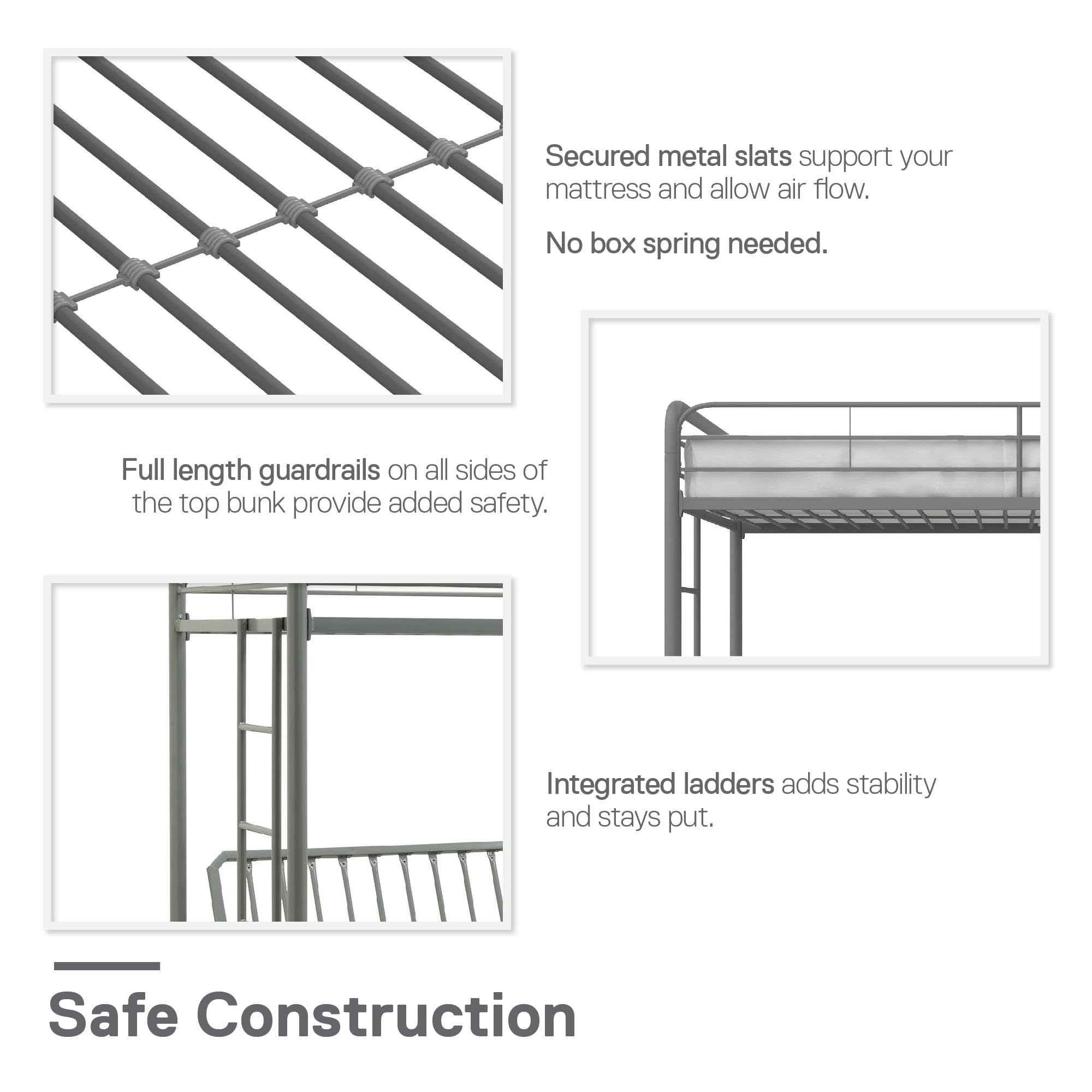 DHP Sammie Twin Over Full Metal Bunk Bed with Ladder, Space-Saving Silver Bunk Bed for Kids & Teens - Perfect for Small Bedrooms, Guest Rooms & Dorm Rooms