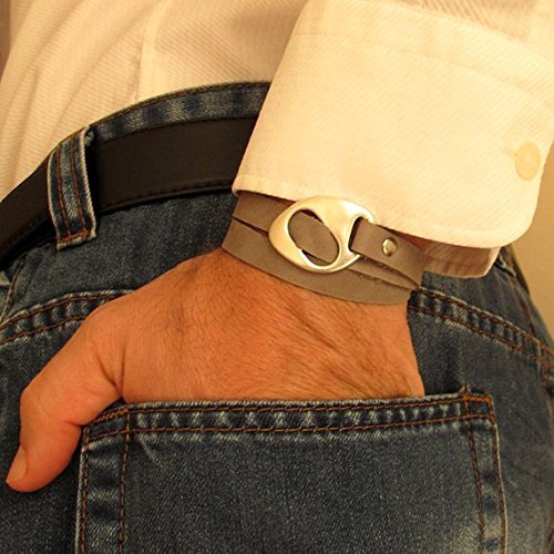 Men's Gray Leather Wrap Bracelet - Unisex Adjustable ID Bracelet - Personalized Engraved Jewelry Gift for Him - Perfect for Casual Wear, Date Nights & Gifts