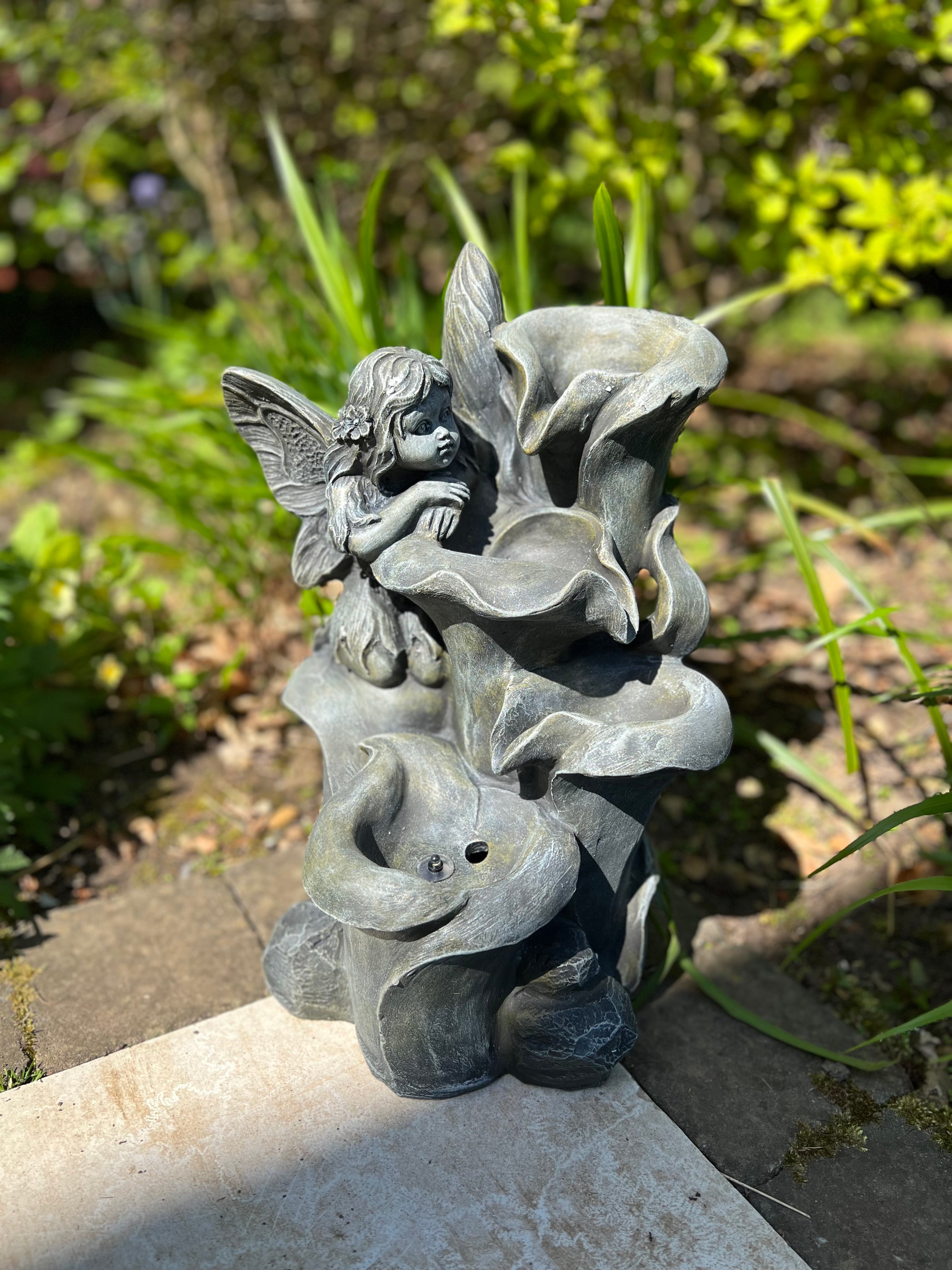Solar-Powered Fairy Cascading Water Fountain with LED Lights - 28x25.5x42cm Outdoor Garden Decor for Patio, Yard & Landscape