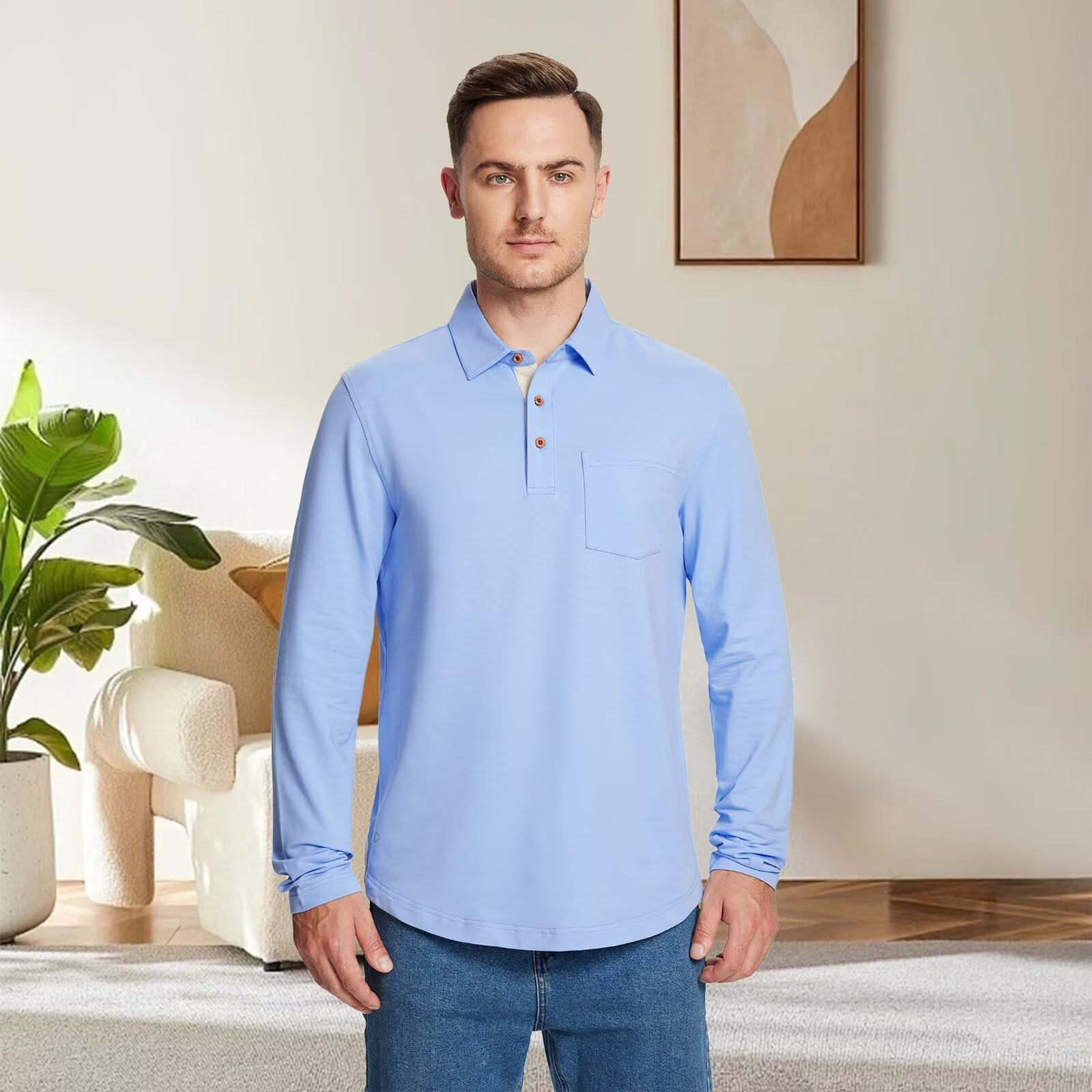 Men's Long & Short Sleeve Polo Shirts - Breathable Cotton Blend, Casual Solid Color with Pocket & Drop Cut Collar - Perfect for Golf, Office Wear & Summer Outfits