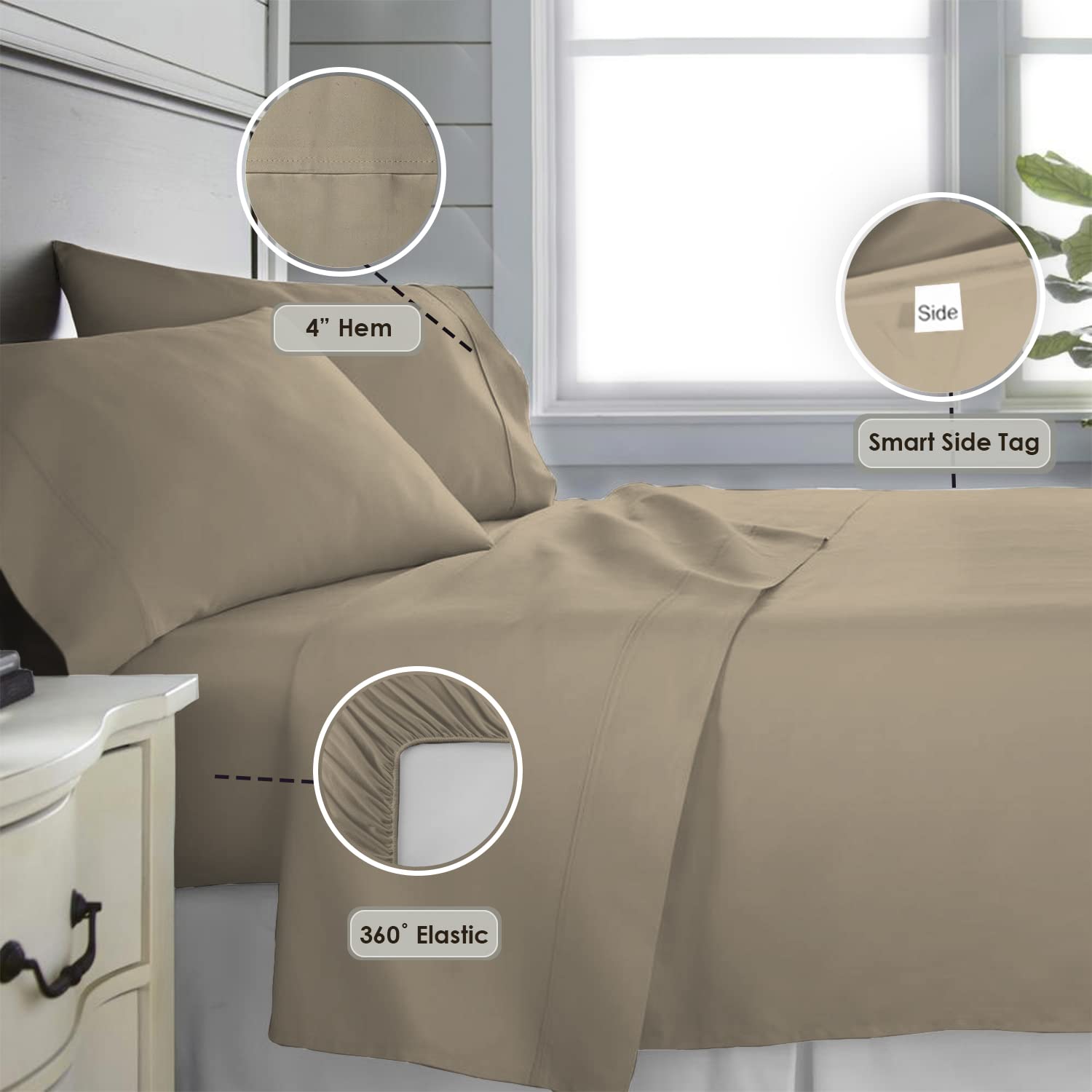 Pizuna Pure 100% Cotton Split King Sheets - 600 Thread Count Long Staple Sateen Weave - Fits 15