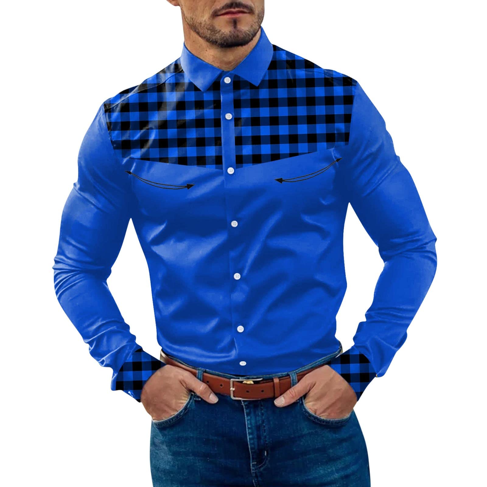 Men's Casual Plaid Long Sleeve Shirt - Office & Streetwear Style