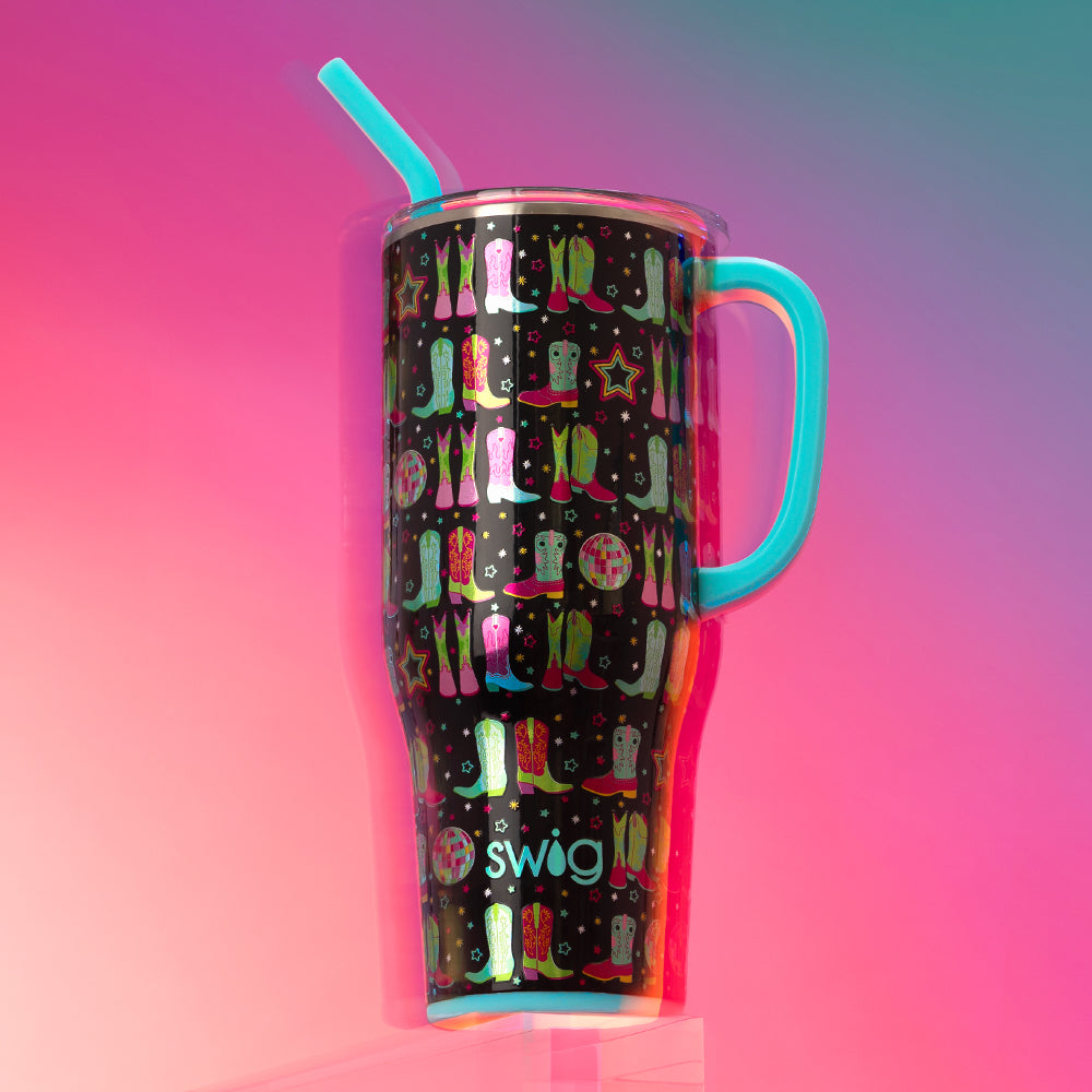 Disco Cowgirl Mega Mug 40oz - Large Insulated Tumbler with Lid & Straw - Perfect for Parties, Concerts & Western Themed Events