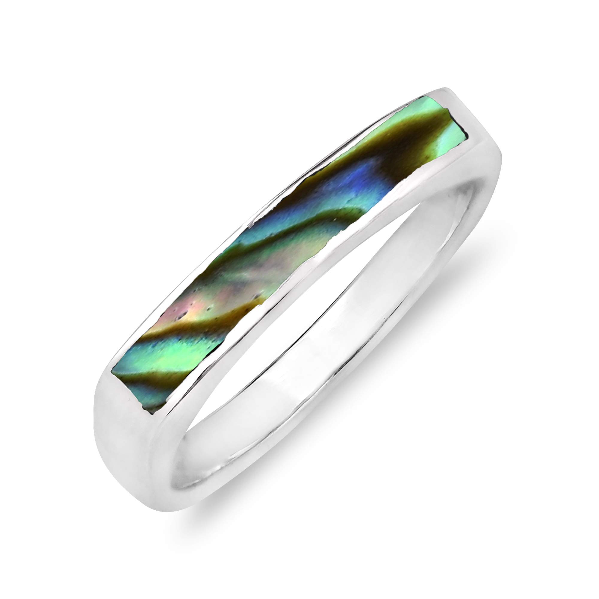 AeraVida .925 Sterling Silver Ring with Rectangular Bar Abalone Shell Inlay - Classic Wedding & Casual Comfort Fit Jewelry for Women (Sizes 5-10) | Perfect Gift for Daughter, Anniversary or Everyday Wear