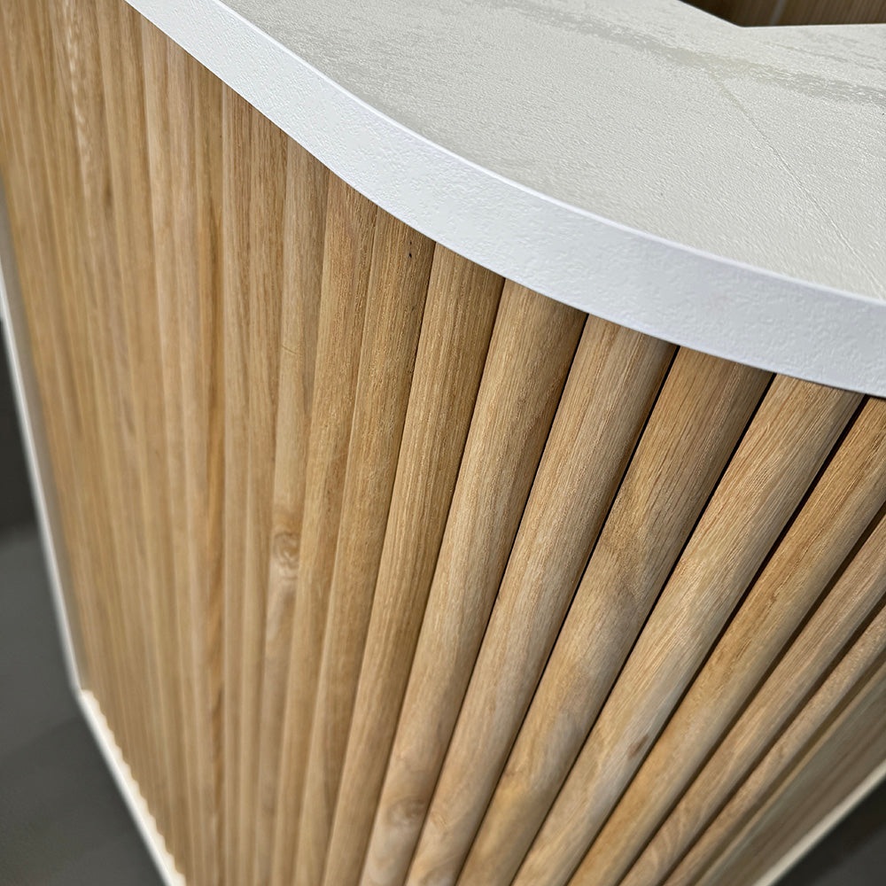 Premium HALO 180cm Reception Desk - Solid Oak & White Finish - Perfect for Office, Hotel, and Corporate Lobby Reception Areas