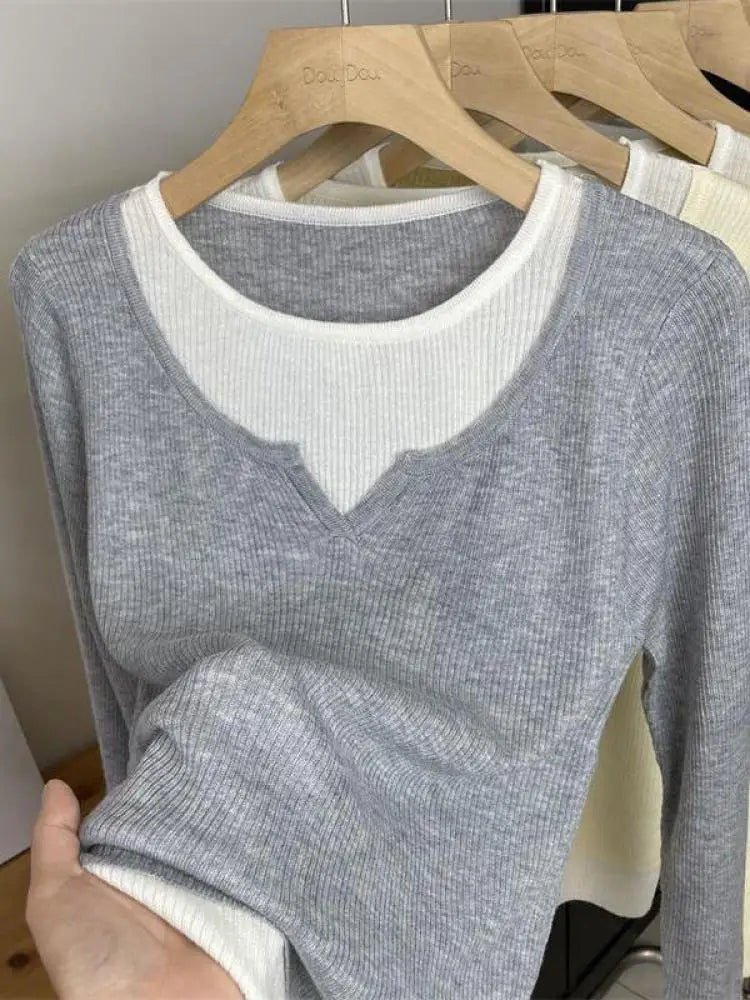 2024 New Women's French Casual Patchwork Long Sleeve Pullover Sweater - Round Neck Knitwear Top for Autumn Winter | Perfect for Holiday Gifts & Streetwear Fashion
