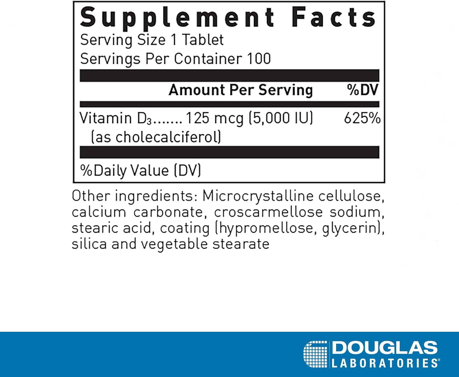 Douglas Labs Vitamin D3 5000 IU - High Potency Vitamin D Supplement for Immune Support, Bone Health & Energy - Ideal for Adults, Seniors & Low Sunlight Exposure