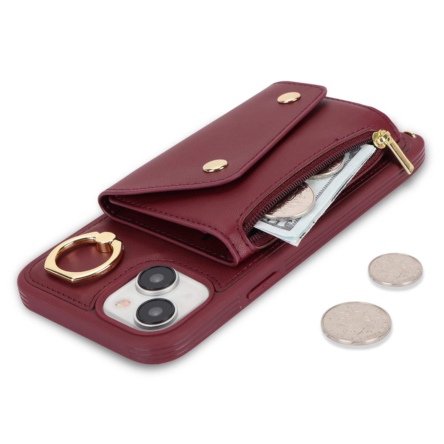 iPhone 15 Wallet Case with Card Holder & Crossbody Strap - 6.1
