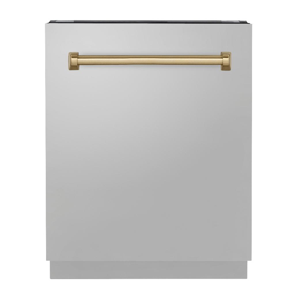 ZLINE Autograph Edition 24-inch 3rd Rack Top Control Tall Tub Dishwasher - Stainless Steel with Champagne Bronze Handle, 51dBa Ultra Quiet (DWVZ 304 24 CB) - Perfect for Modern Kitchens and Open-Concept Homes