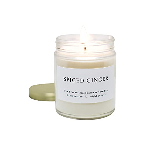 Spiced Ginger Scented Soy Candle - 8oz Natural Handmade Candle for Home, Bedroom & Bathroom - 40+ Hour Burn Time - USA Made Aromatherapy Candle for Relaxation & Stress Relief