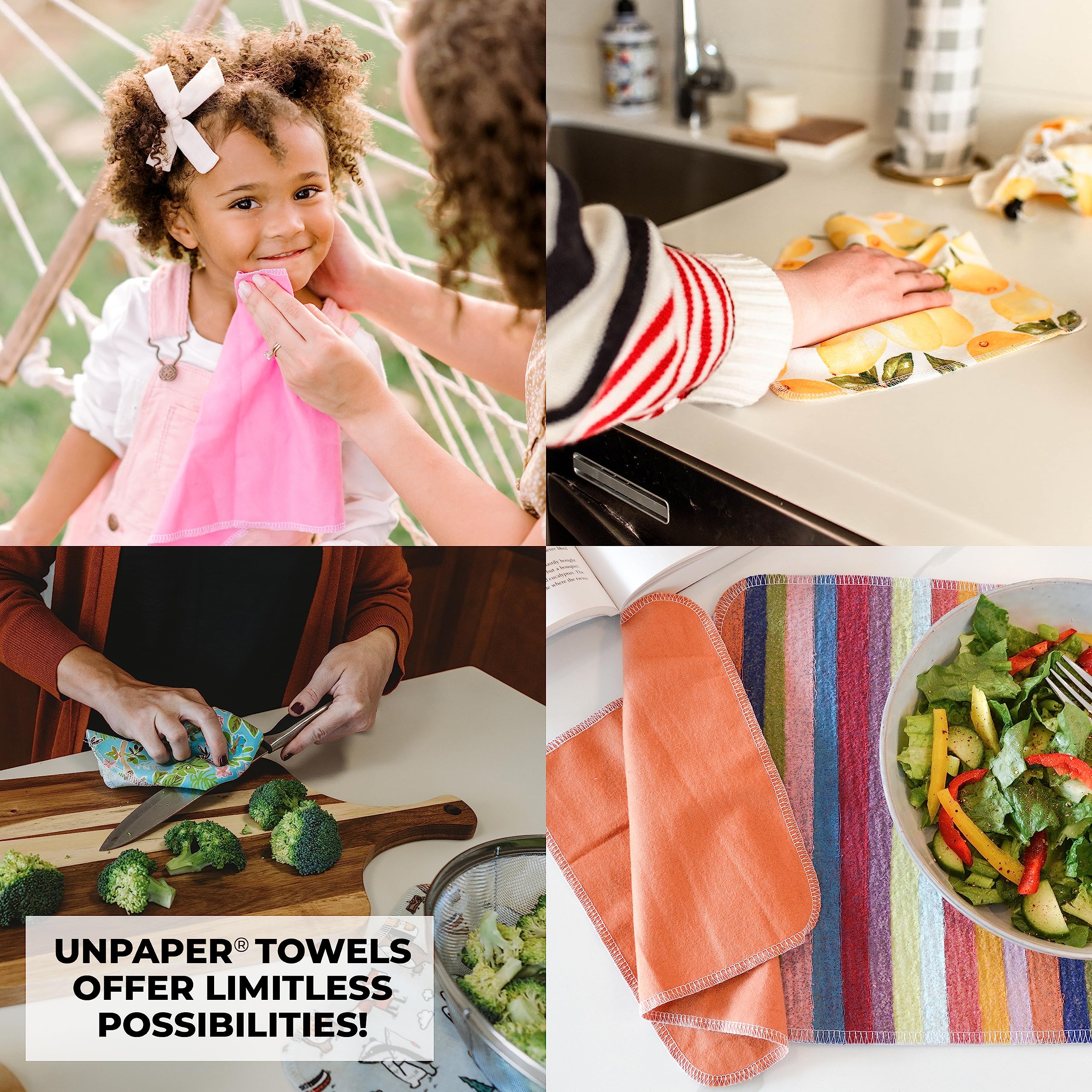 Marley's Monsters UNpaper Towels - 24 Count Roll of Reusable Cotton Towels | Eco-Friendly, Tree-Free, Washable Paper Towel Alternative | Perfect for Kitchen Cleaning, Spills, and Sustainable Living (White)