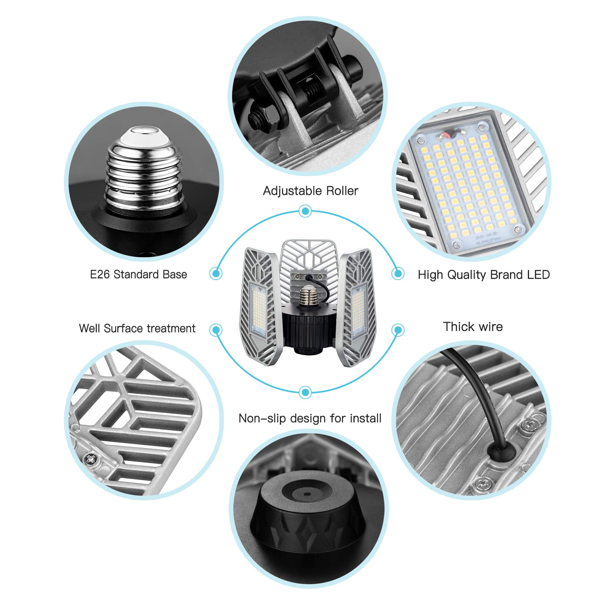 Bright 9000 Lumens LED Garage Lights - 82W Adjustable Ceiling Shop Lighting with 80 CRI, Deformable Design for Workshop & Basement (1-Pack) - Perfect for Auto Repair, Home Garage & Storage Areas