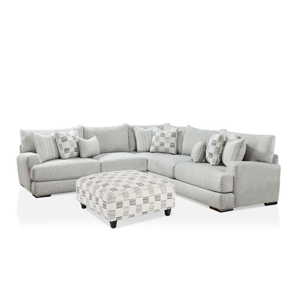 Furniture of America Alaska Transitional Fabric Sectional Sofa with Ottoman in Gray - Perfect for Living Room, Family Room & Home Theater