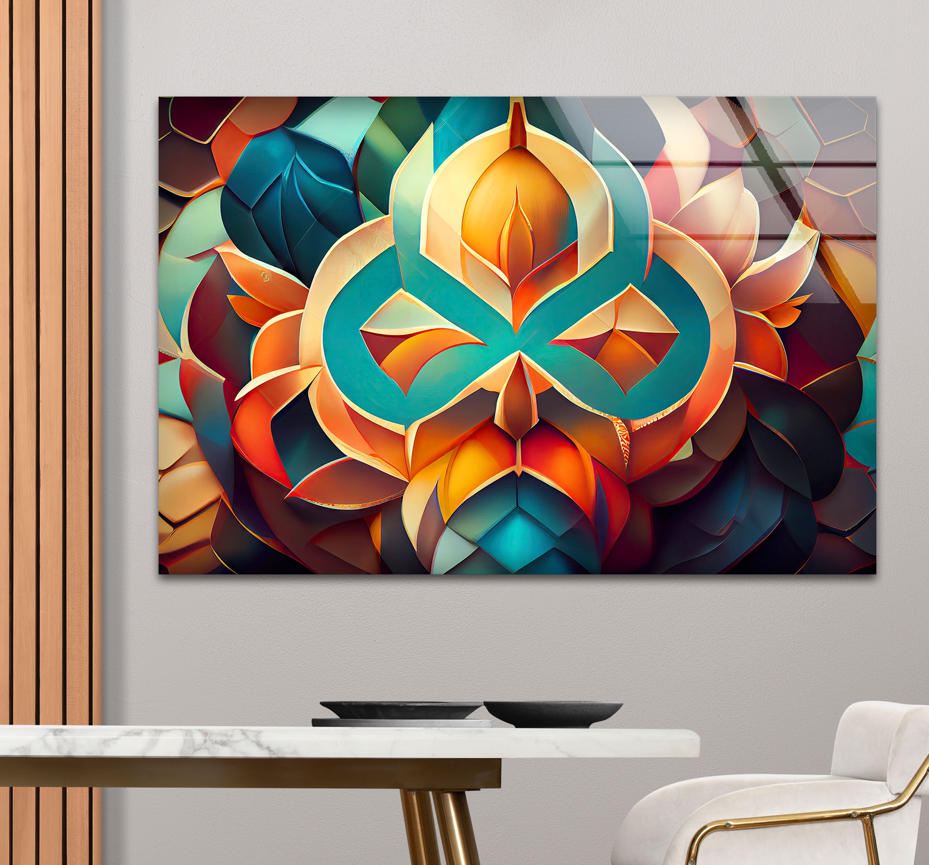 3D Geometric Mandala Glass Wall Art - Vibrant Abstract Lotus Design for Home & Office Decor | Modern Spiritual Meditation Room Decorations | Unique Gift Idea for Yoga Lovers & Art Collectors