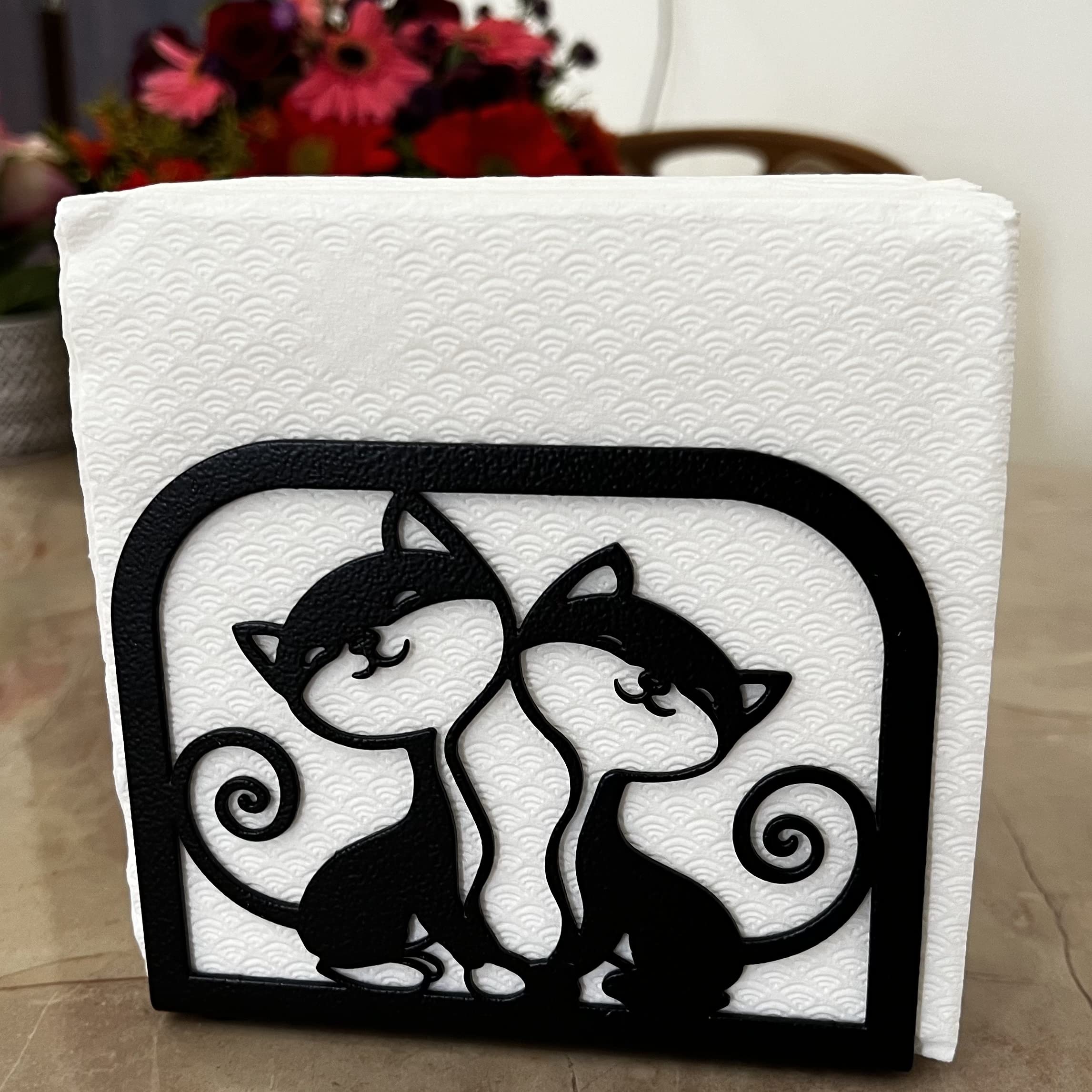 Modern Napkin Holder Dispenser - Elegant Kitchen & Dining Table Decor, Farmhouse Style Paper Napkin Stand with Twin Kitten Design | Perfect for Restaurants, Home Dining Rooms, and Party Table Settings