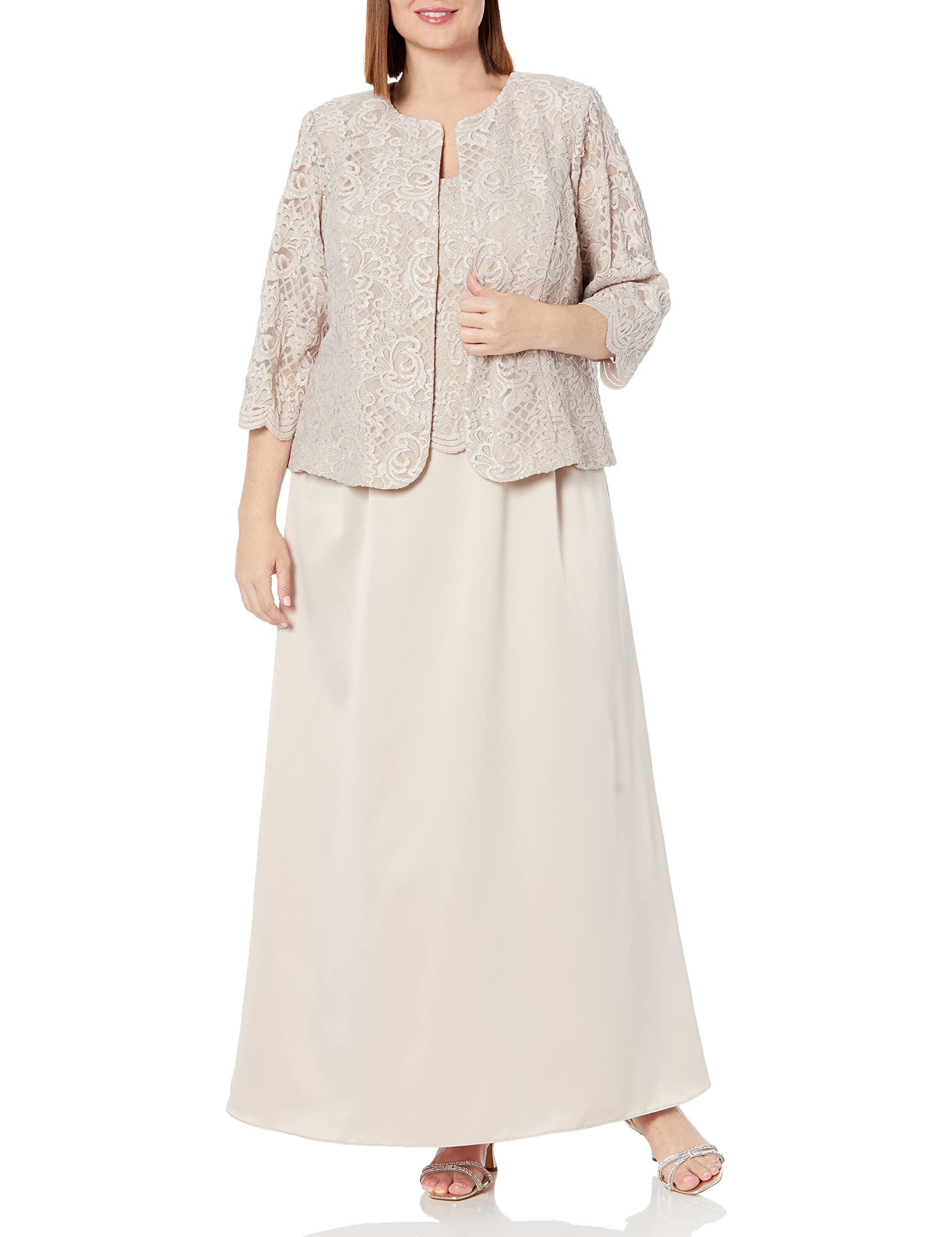 Alex Evenings Women's Plus Size Long A-Line Mock Dress with Jacket | Formal Evening Gown for Weddings, Parties & Special Occasions | Elegant Plus Size Dress with Matching Jacket