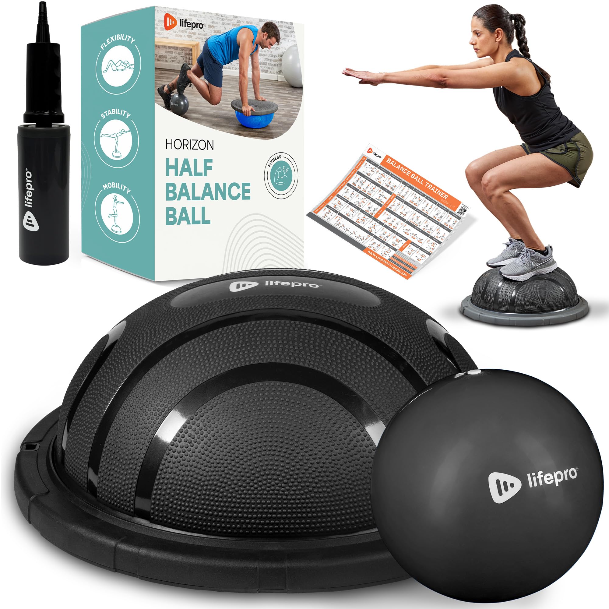 Lifepro Half Balance Ball Trainer - Stability Exercise Ball for Core Workouts, Yoga, Pilates & Physical Therapy - Non-Slip Home Gym Equipment for Balance Training & Fitness - Perfect for Home, Office & Rehabilitation Centers