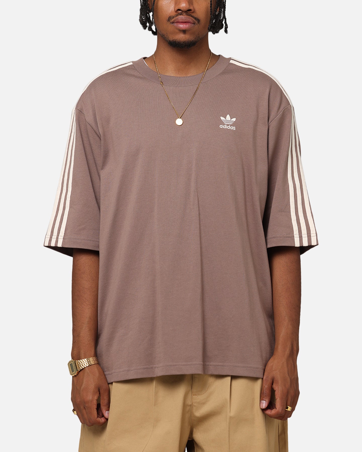 Adidas Oversized T-Shirt for Men - Soft Cotton Brown Tee - Casual Streetwear & Loungewear - Perfect for Everyday Wear, Gym, and Outings