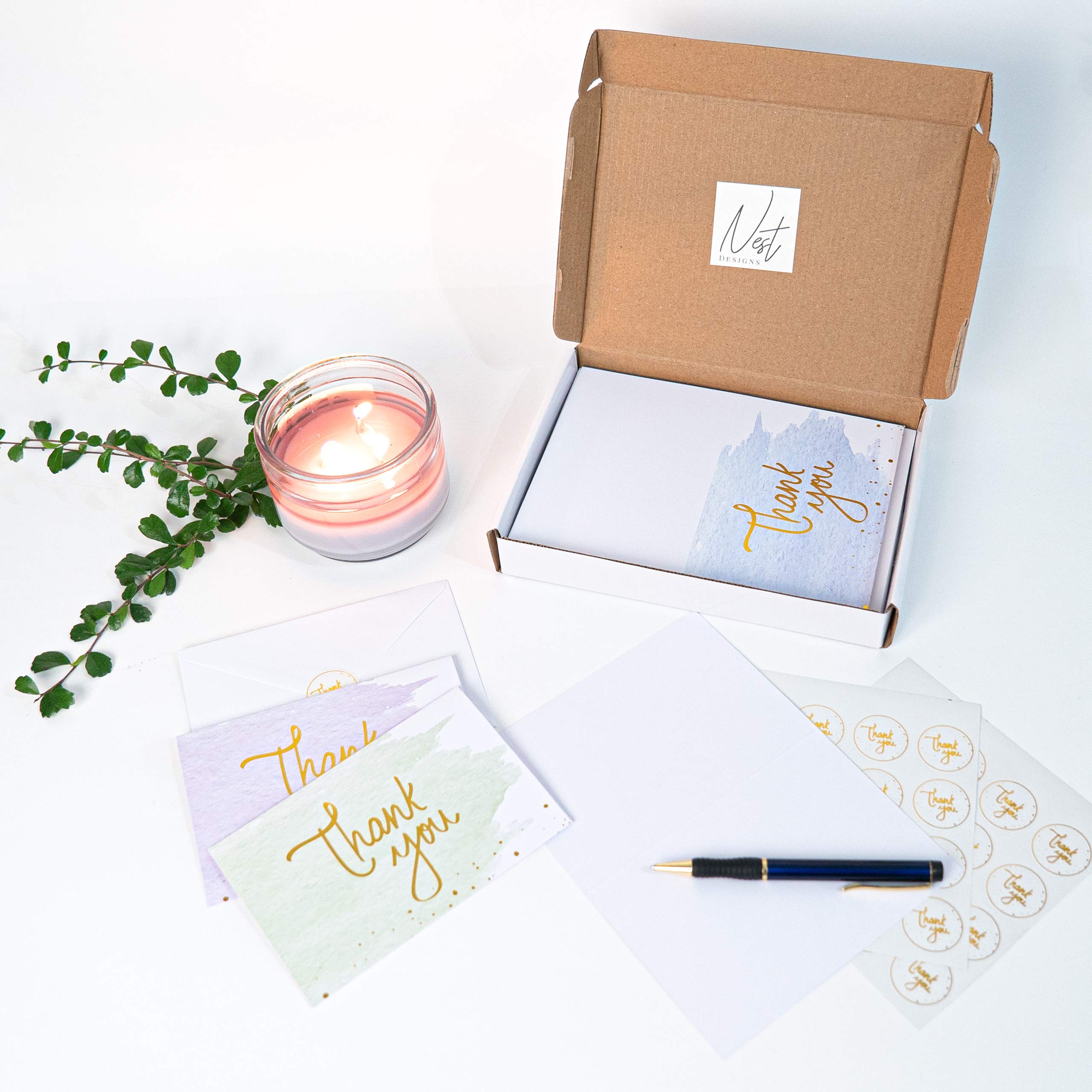 Premium Gold & Watercolor Thank You Cards - Bulk Set of 48 Blank Cards with Envelopes | Perfect for Baby Showers, Weddings & Bridal Showers | Elegant Stationery for Special Occasions & Appreciation Notes