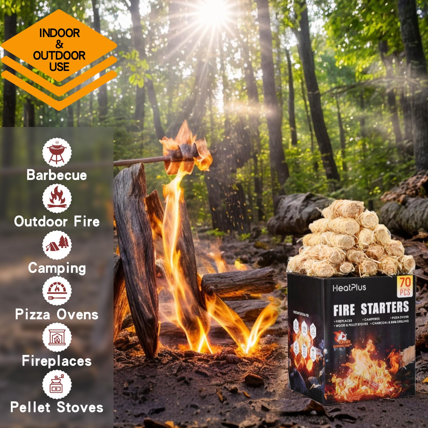 Premium Fire Starter - Waterproof & Odorless Fire Starters for Fireplace, Camping, BBQ, Wood Stove - Ideal for Campfires, Grilling, Pizza Oven & Outdoor Cooking Accessories
