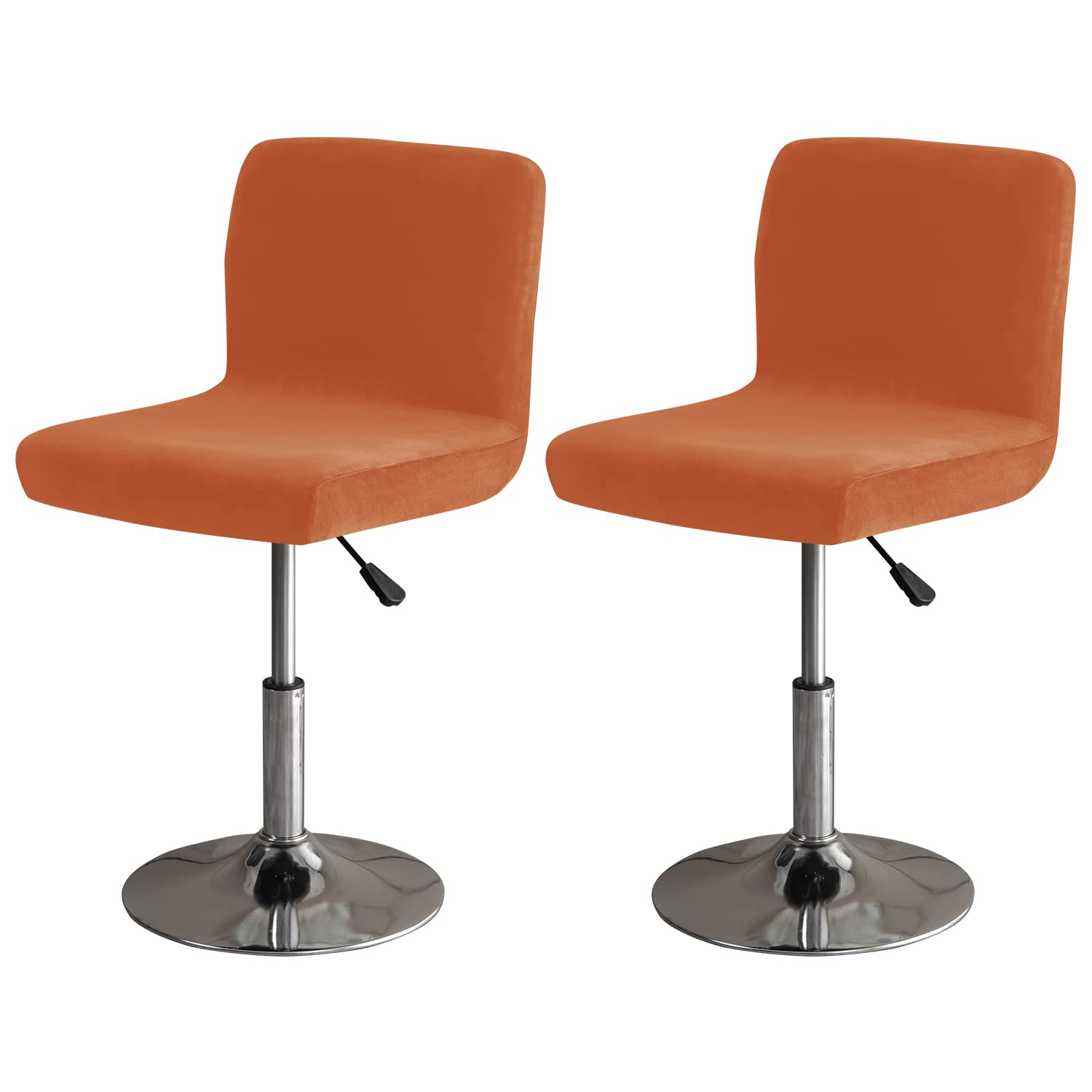 Velvet Bar Stool Covers 2 Pack - Square Swivel Chair Seat Protectors for Counter Height & Medium Low Back Bar Stools, Dark Orange - Perfect for Kitchen, Dining Room & Home Bar Decor