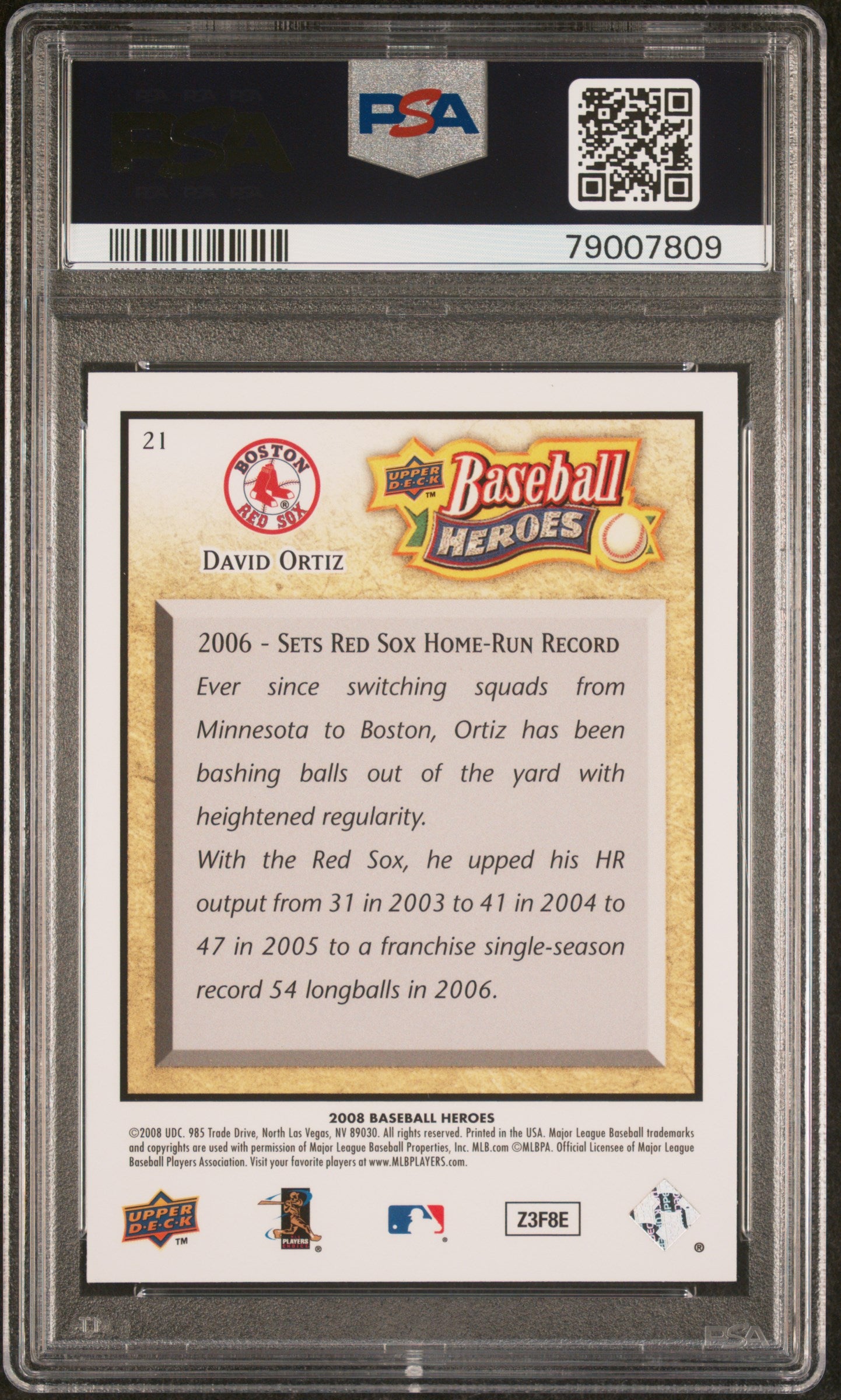 2008 Upper Deck Baseball Heroes David Ortiz #21 PSA 10 Graded Baseball Card - Perfect for Collectors, Sports Memorabilia & Investment - Ideal for Display, Trading & Gift Giving