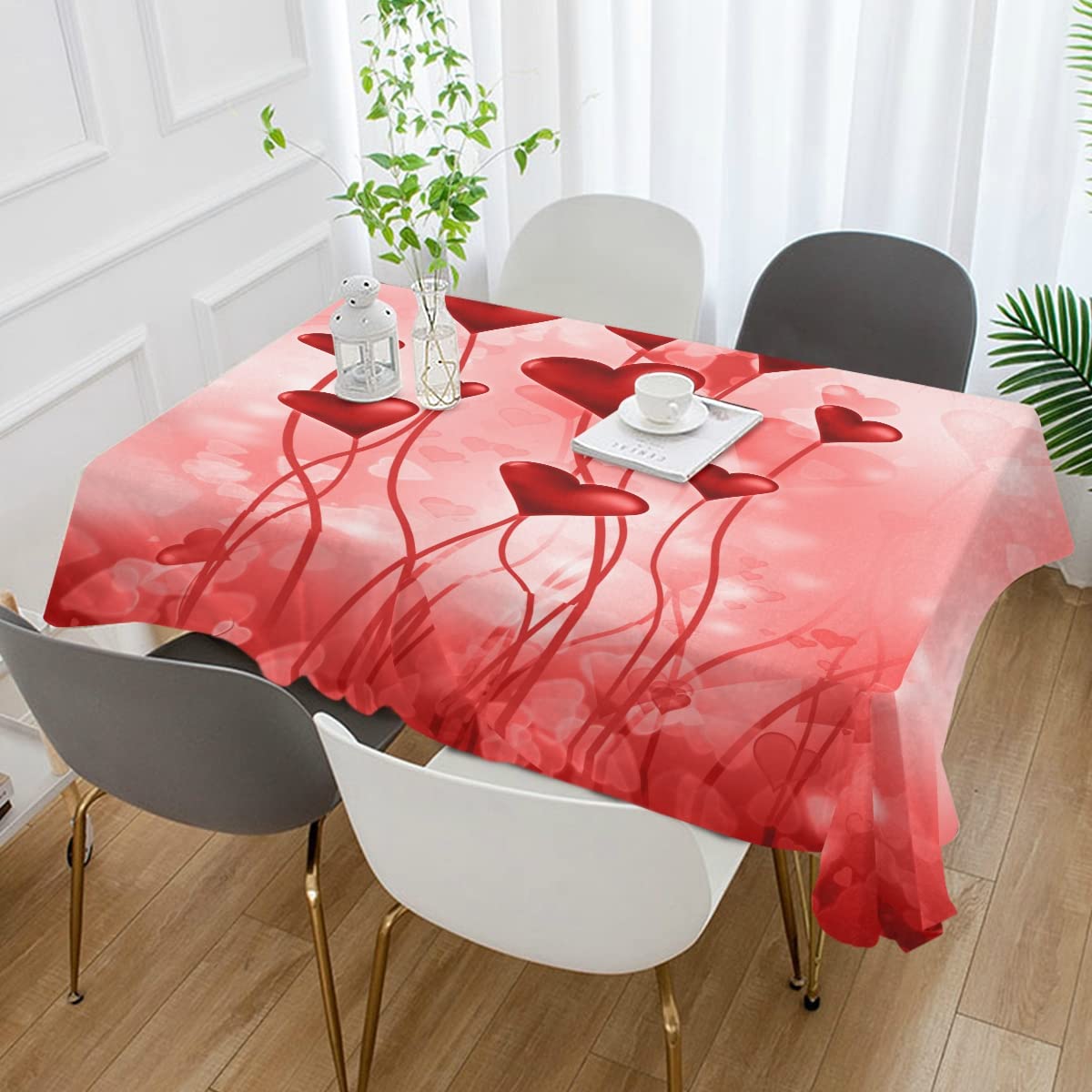 Valentine's Day Red Hearts Square Tablecloth - Modern Rectangle Table Linen Cover for Kitchen, Dining Room, Party & Home Decor - Perfect for Romantic Dinners, Anniversary Celebrations and Holiday Gatherings