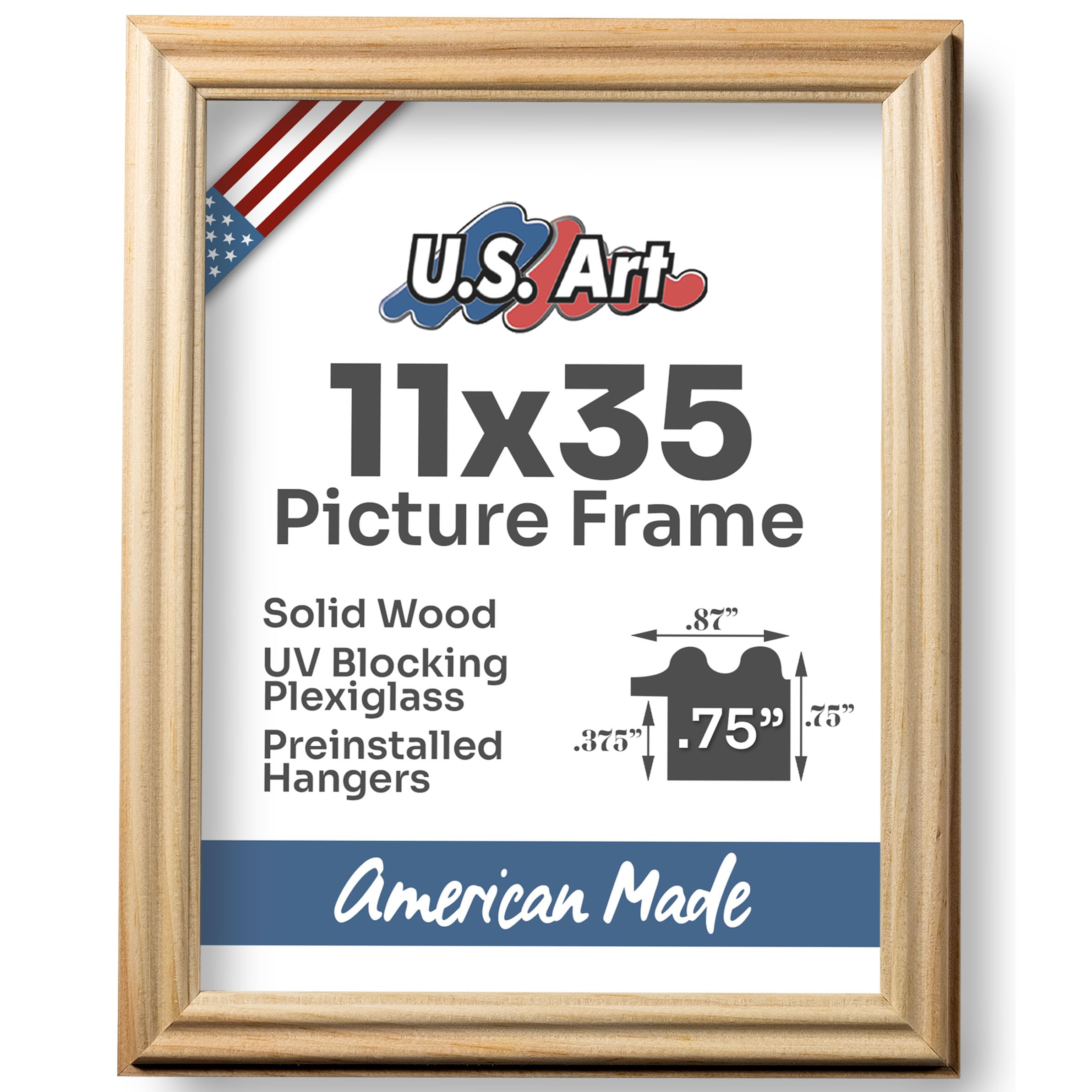 11x35 Natural Oak Wooden Photo Frame 0.75 Inch - Wall Art Picture Poster Certificate Puzzle Document Display - Perfect for Living Room, Bedroom, Office & Home Decor