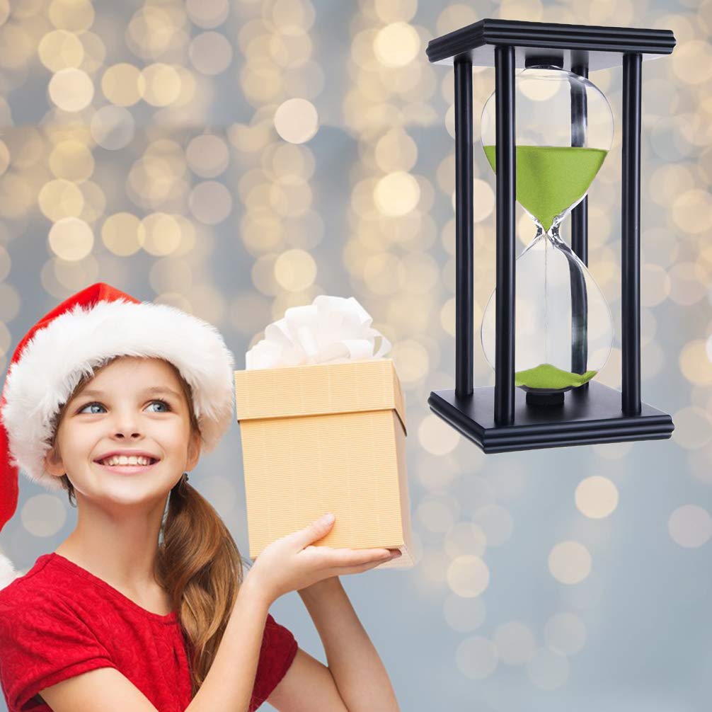 45 Minute Wooden Sand Timer Hourglass - Green Sandglass for Home, Office Desk & Living Room Decor | Perfect for Games, Study & Coffee Table Decoration (45 Min Countdown Timer)