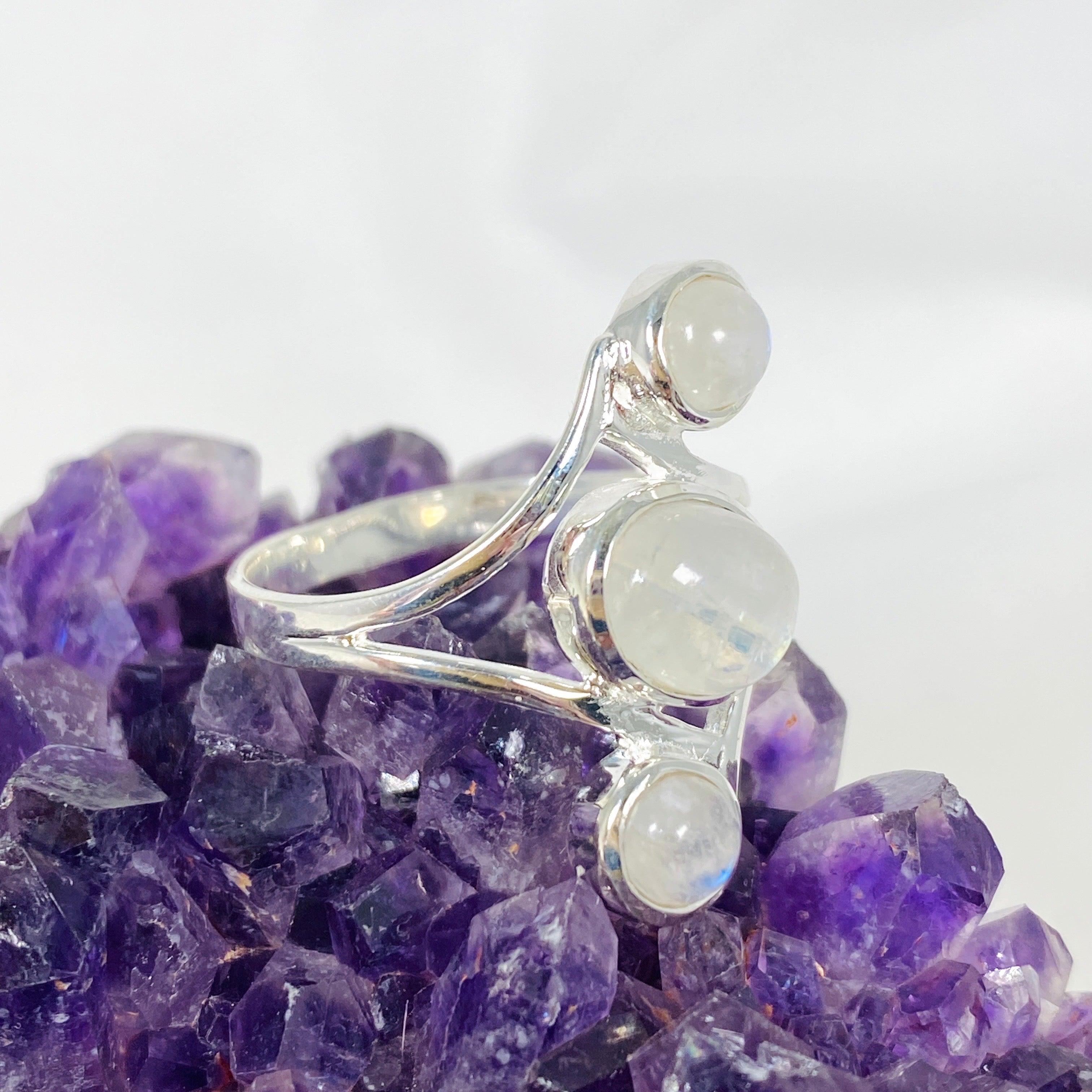 Moonstone Triple Stone Ring R3976 - Elegant Sterling Silver Jewelry for Women, Perfect for Weddings, Parties & Everyday Wear