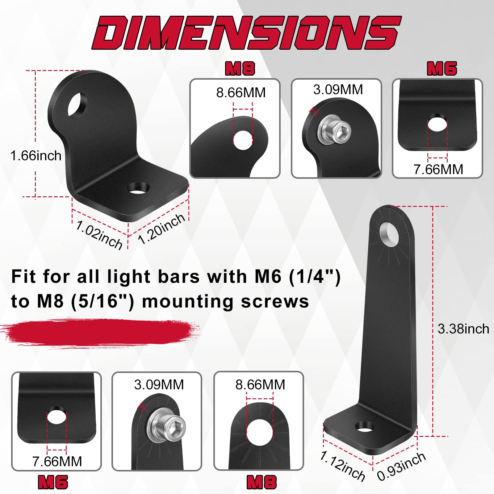 OFFROADTOWN 2 Pack Universal Light Bar Mounting Brackets - Adjustable L-Shape Side Mount for Single Row Straight/Curved Light Bars - Compatible with Jeep, Truck & Offroad Vehicles (Perfect for Night Offroading & Adventure Driving)