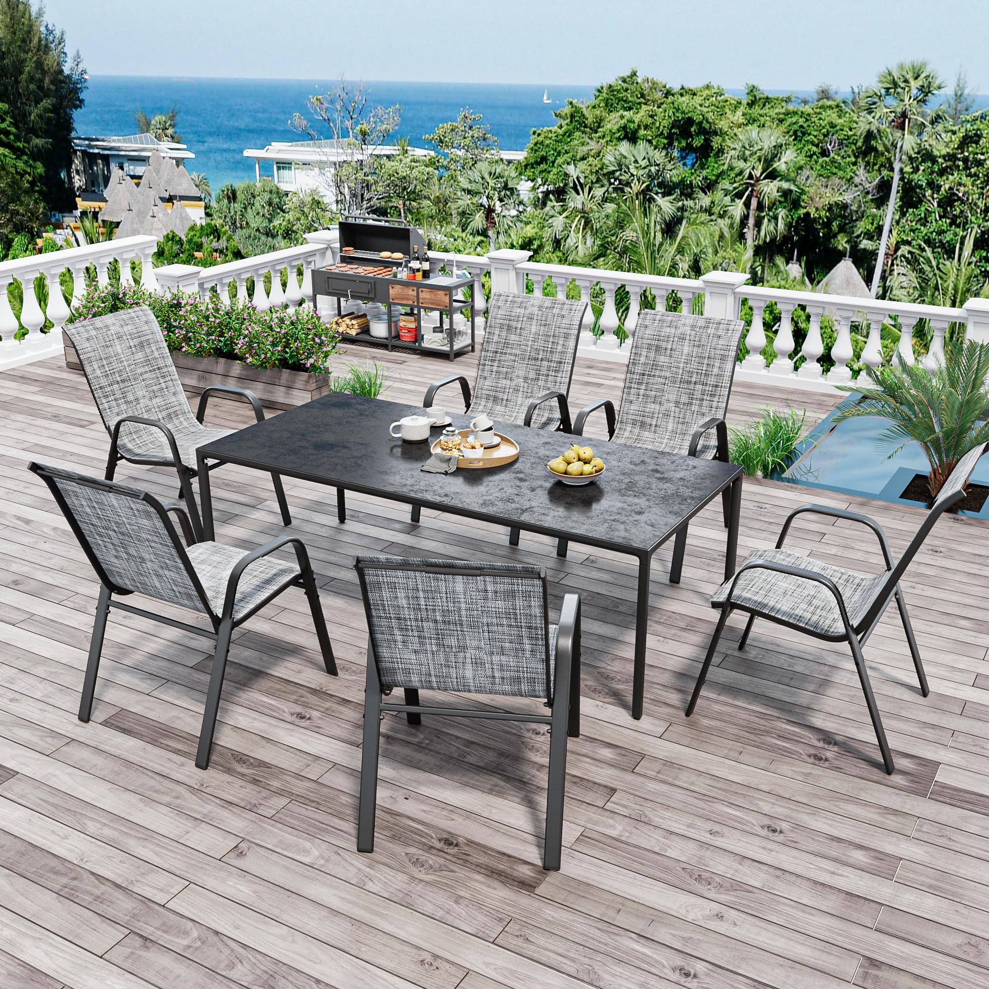 6-Piece Patio Chairs Set - Stackable All-Weather Outdoor Dining Chairs with Textilene Fabric & Sturdy Metal Frame - Perfect for Backyard, Deck, Garden & Poolside Relaxation