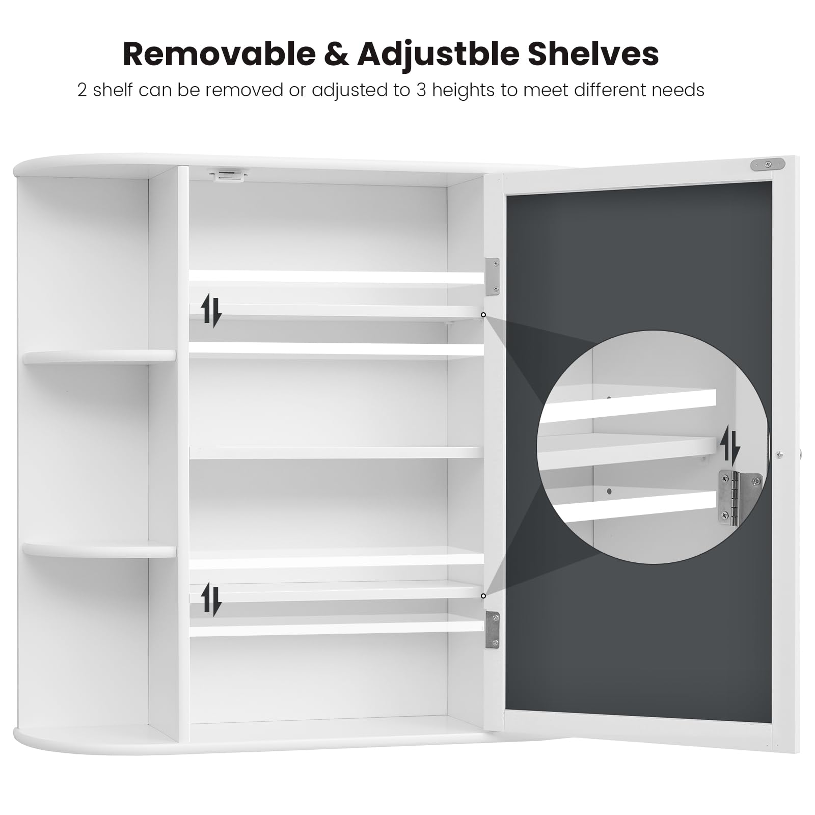 Iwell White Wall Mounted Bathroom Medicine Cabinet with Mirror - 2 Adjustable & 6 Open Shelves for Storage Organization - Perfect for Bathroom, Bedroom, or Entryway Storage Solutions