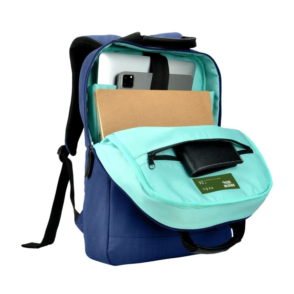 Evol 15.6 Inch Recycled Business Laptop Backpack - Navy Blue Water Resistant Computer Bag for Work, School & Travel