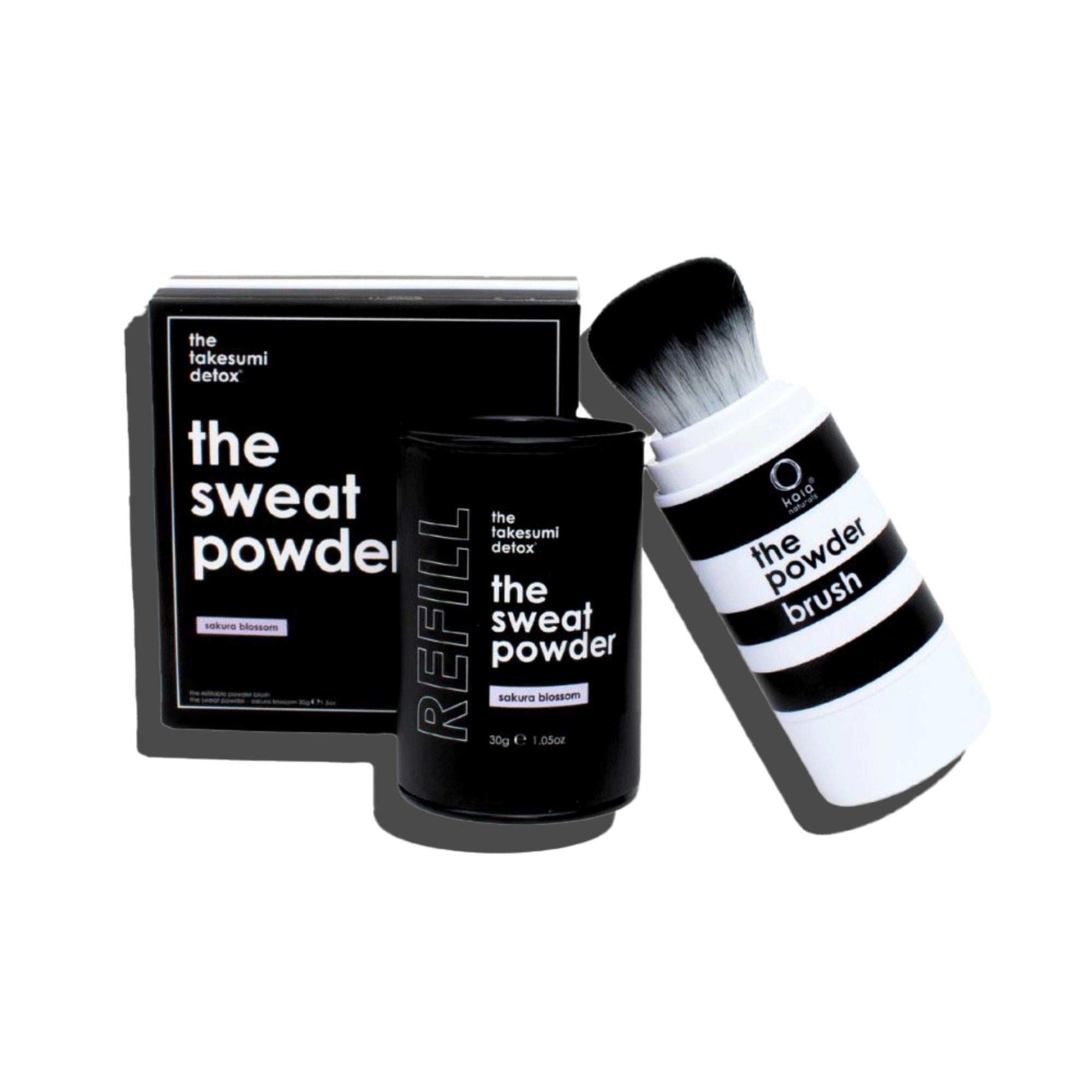 Takesumi Detox Sweat Powder Brush & Refill Set - Sakura Blossom Scent | Natural Body Cleansing for Spa & Post-Workout Refreshment