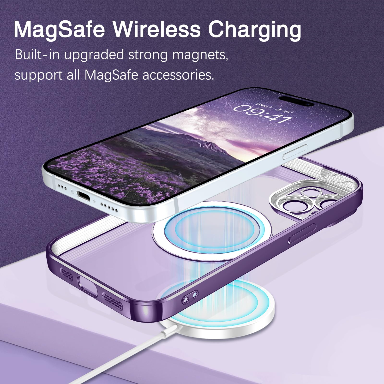 VENINGO iPhone 15 Case 6.1 Inch - Luxury Glitter Bling Shockproof Cover with MagSafe Compatibility, Full Body Protection & Camera Protection - Dark Purple Case for Women & Girls - Perfect for Daily Use, Parties & Gifting