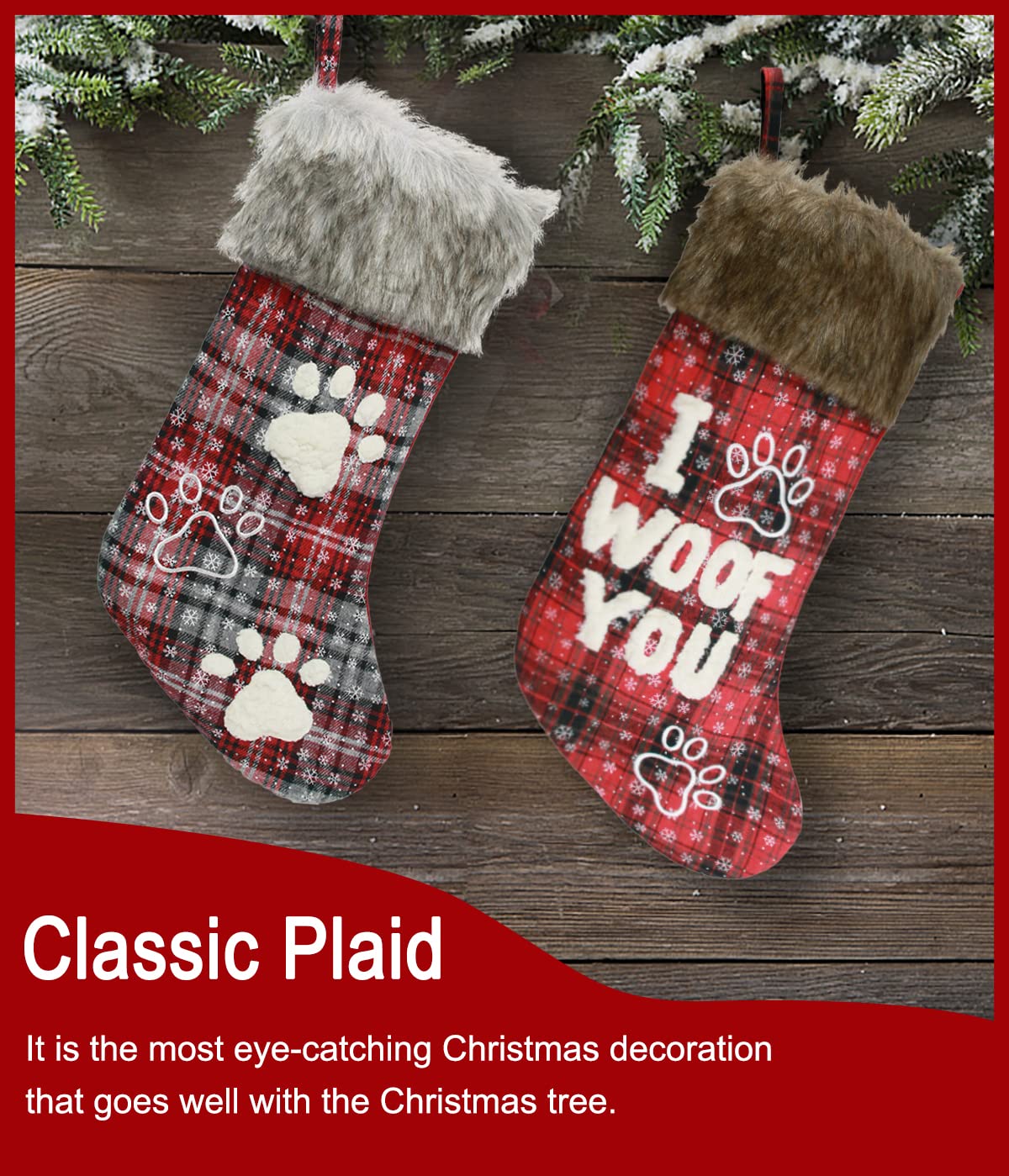 Buffalo Plaid Dog Christmas Stockings 2-Pack - 18