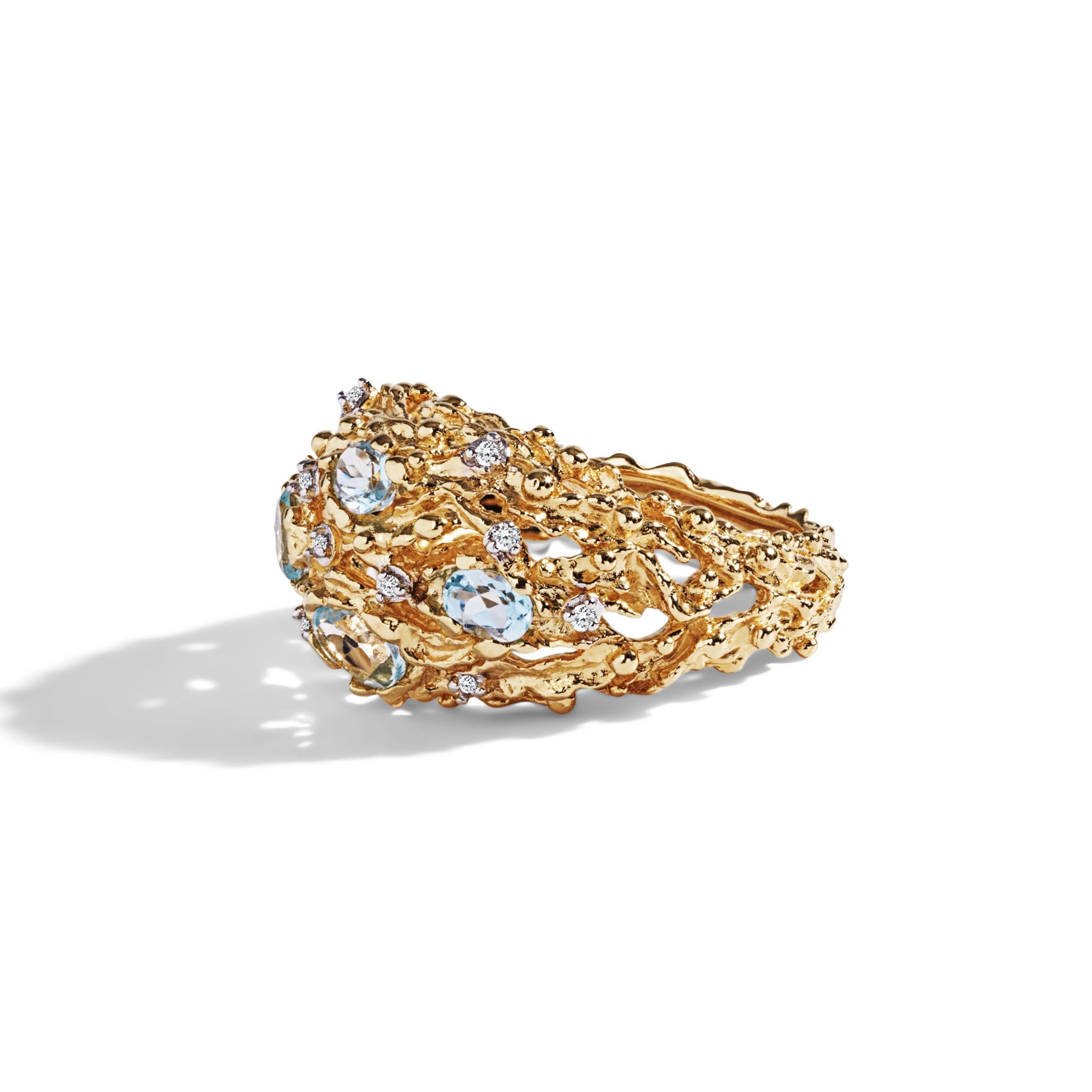 Ocean Caged Ring with Genuine Blue Topaz & Diamonds - Elegant Jewelry for Women, Perfect for Weddings, Anniversaries & Special Occasions
