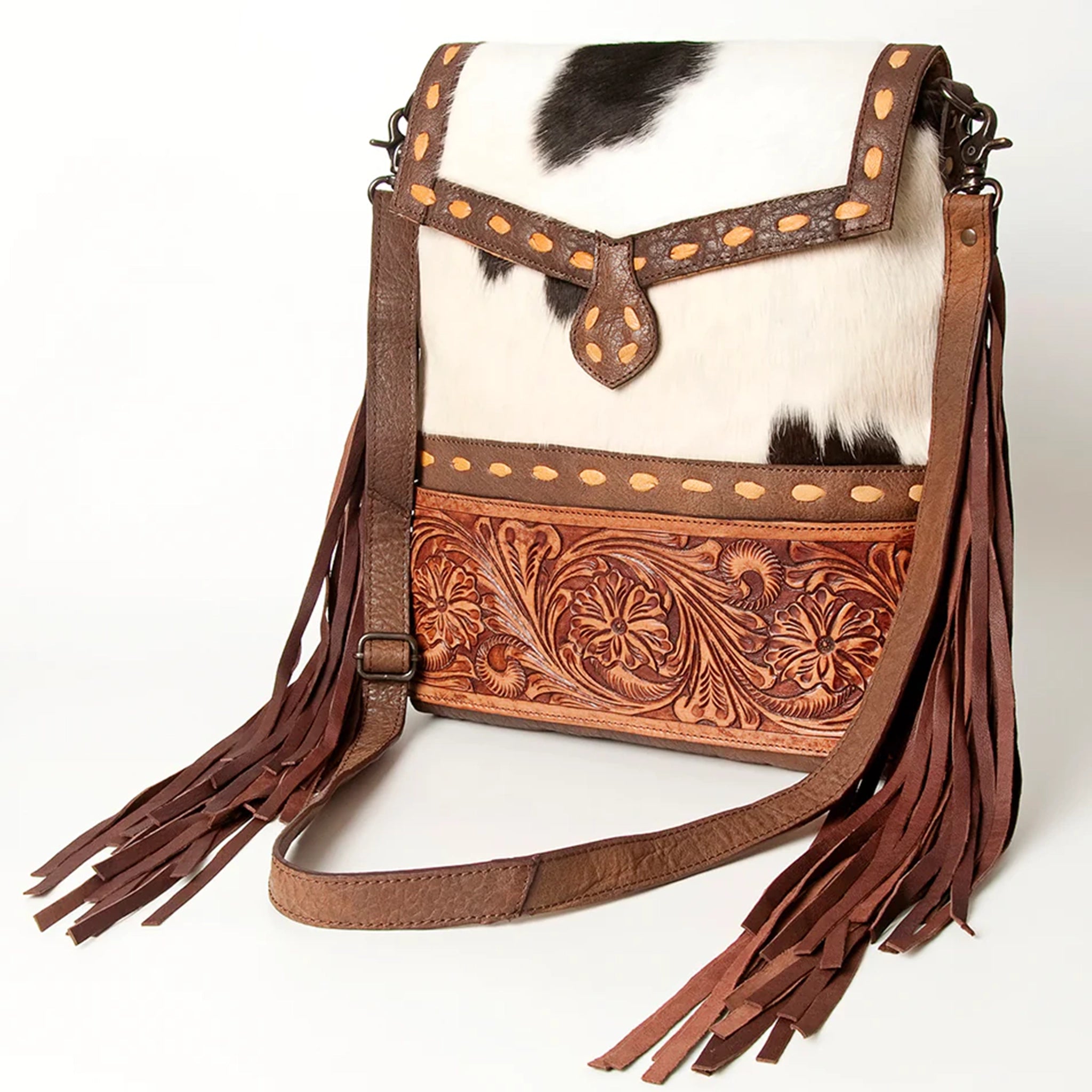 American Darling Conceal Carry Hide & Tooled Fringe Crossbody Bag for Women - Stylish Leather Purse with Adjustable Strap for Everyday Use, Travel & Outdoor Adventures