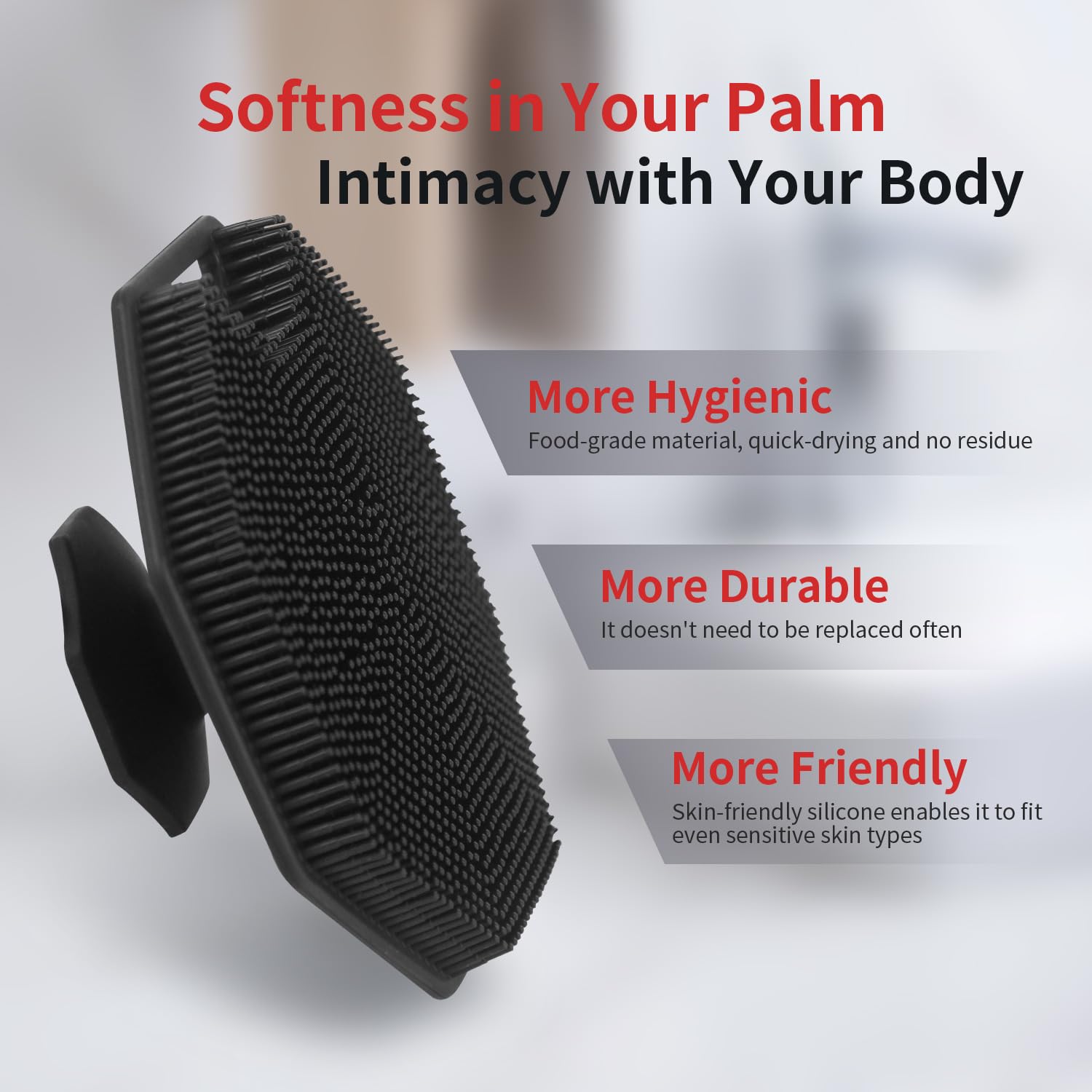 LEILA Silicone Exfoliating Body Scrubber - Reusable Shower Loofah for Deep Cleansing & Dead Skin Removal - Travel-Friendly Bath Brush (Black) - Perfect for Men's Gifts, Spa Days & Sensitive Skin Care