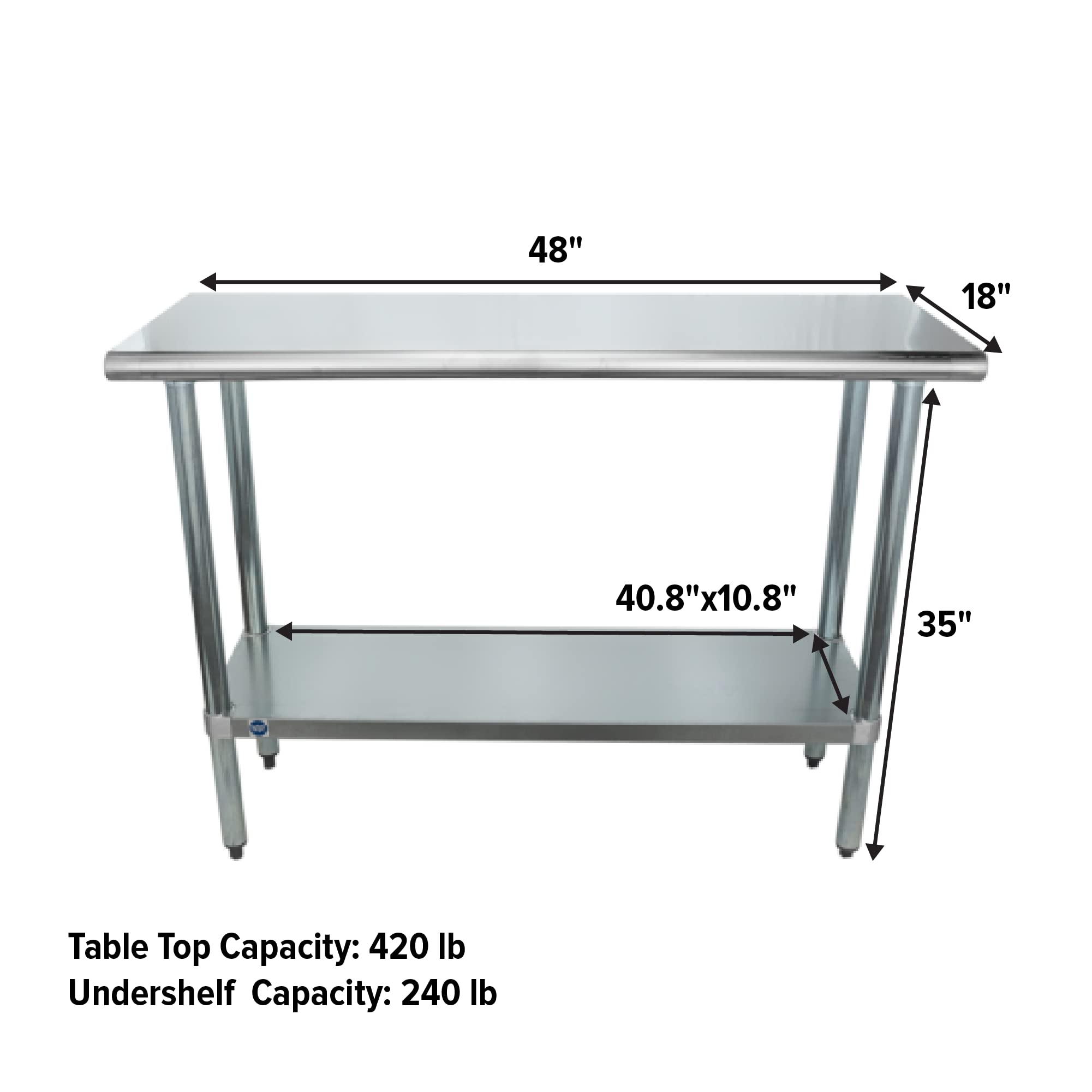 NSF Certified Heavy Duty Stainless Steel Prep Table with Galvanized Shelf & Legs - Commercial Kitchen & Home Use, Optional Wheels for Easy Mobility - Perfect for Restaurant, Bakery, Food Prep & Catering Services