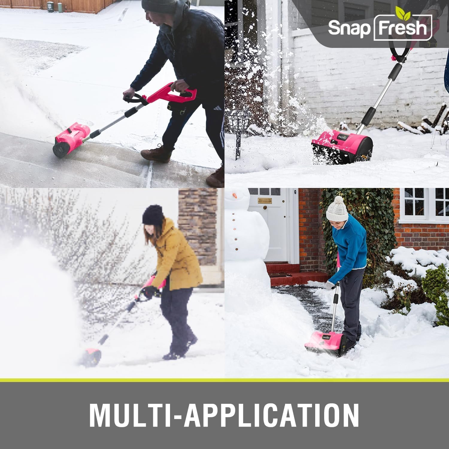 SnapFresh 20V Cordless Snow Shovel - 12 Inch Electric Snow Removal Tool with 4000mAh Rechargeable Battery & Fast Charger (Pink) - Perfect for Driveways, Sidewalks & Small Areas