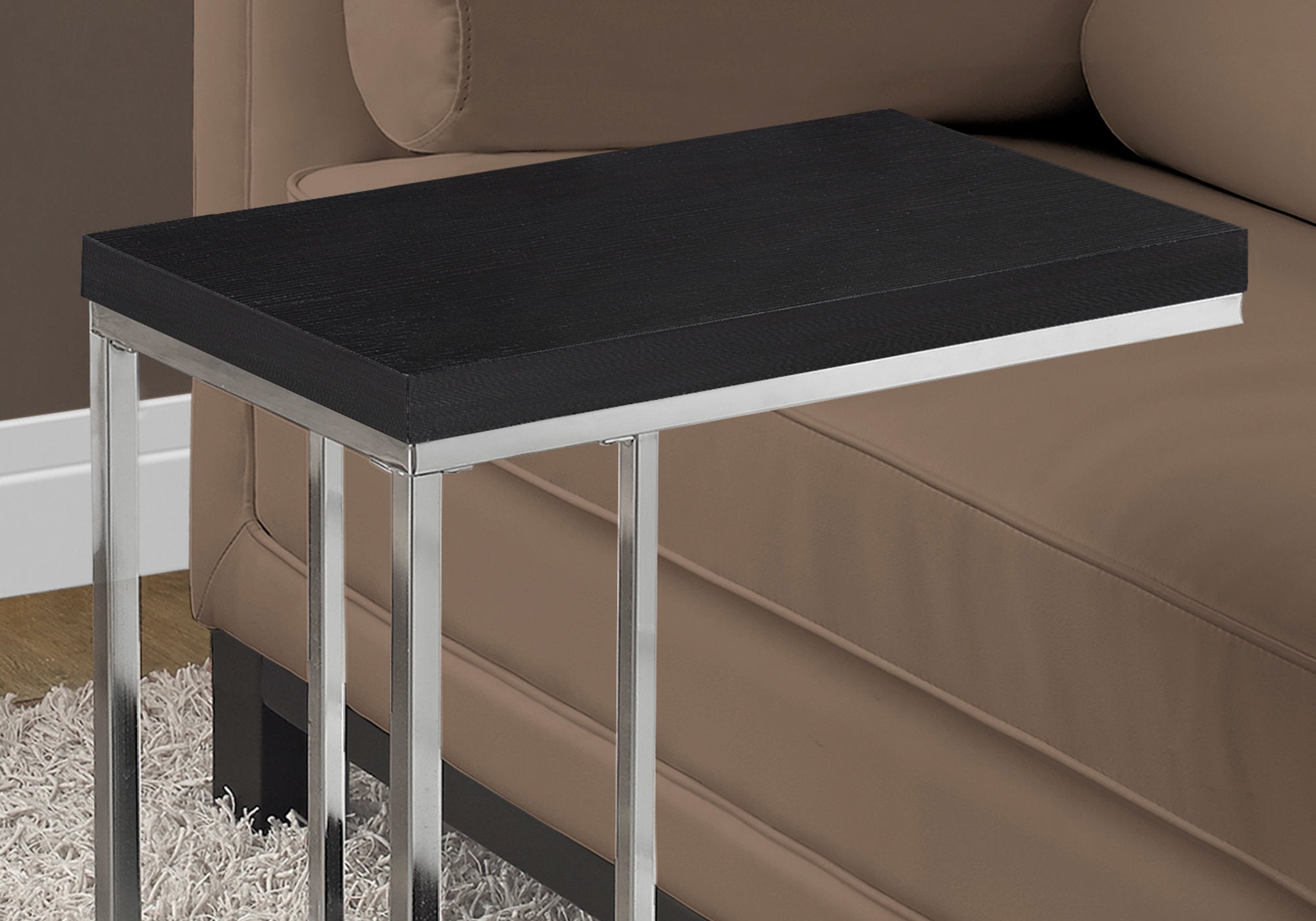 Modern Cappuccino Accent Table with Chrome Metal Base - Stylish End Table for Living Room, Bedroom, or Office Decor