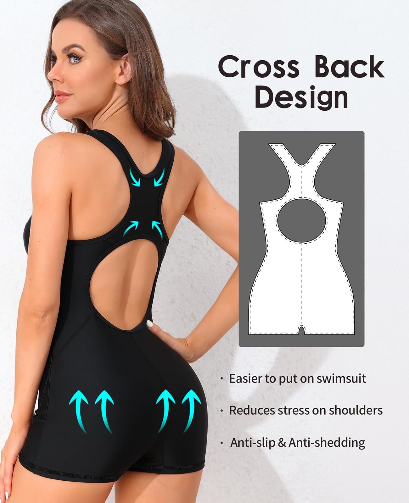 Beautyin Women's Athletic One Piece Boyleg Racerback Swimsuit - High Performance Swimwear for Lap Swimming, Water Aerobics & Beach Activities