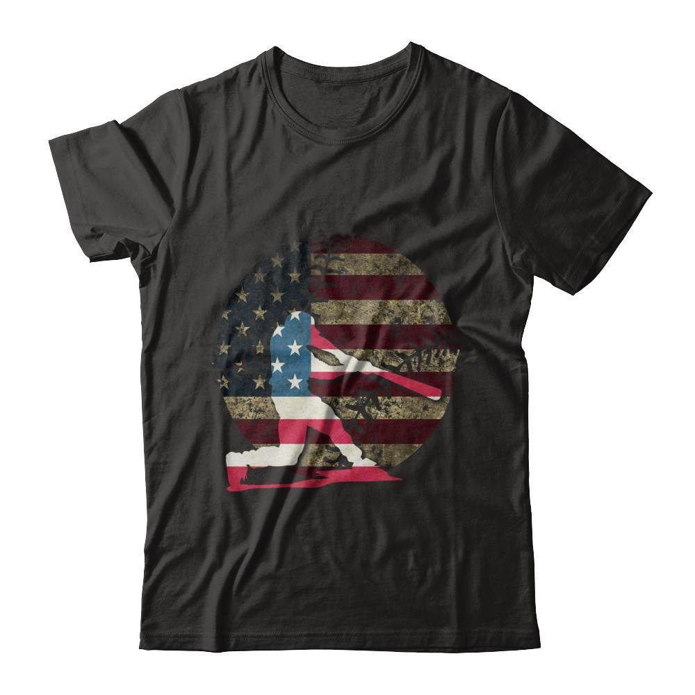 Premium Hitter Baseball America Flag Short Sleeve Shirt - Patriotic Athletic Tee for Baseball Games, 4th of July & Casual Wear