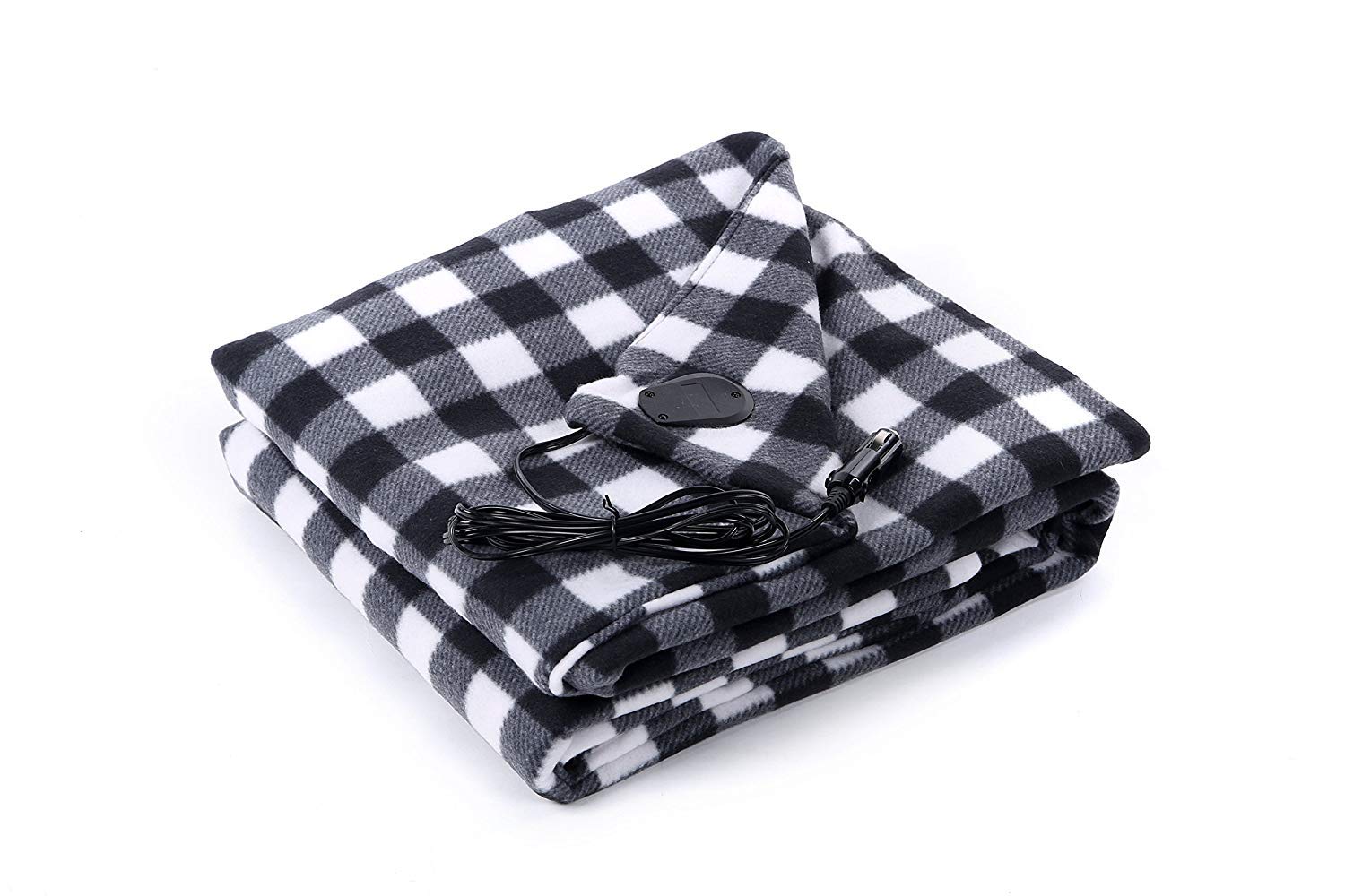12V Electric Heated Car Blanket - Ultra Soft Fleece Throw for Cars, RVs & Travel - Perfect for Cold Weather, Tailgating, Drive-in Movies & Winter Road Trips (Black & White) - Stay Warm While Commuting, Camping or Outdoor Events